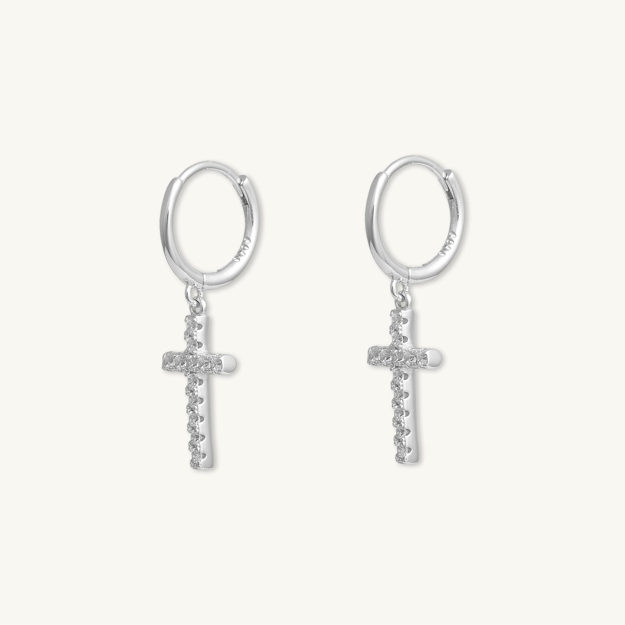 Classic Cross Zirconia Huggie Earrings