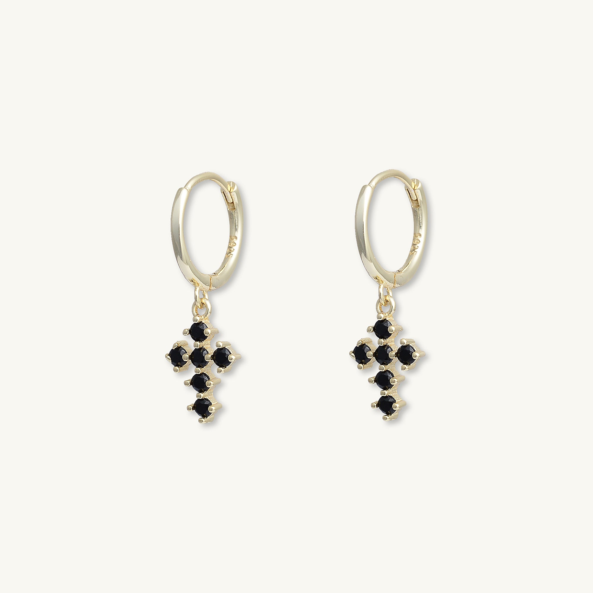 Black Cross Zirconia Huggie Earrings