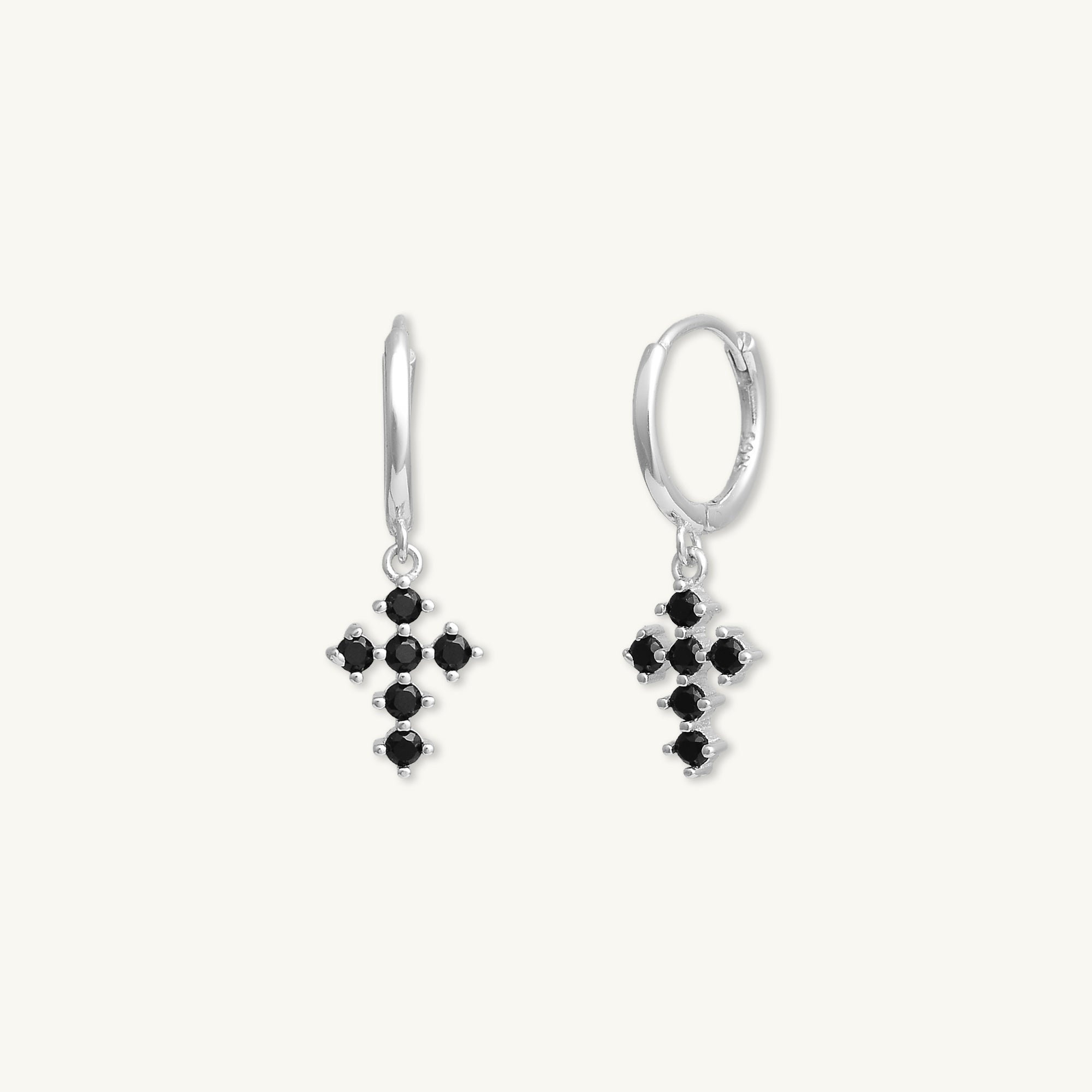 Black Cross Zirconia Huggie Earrings