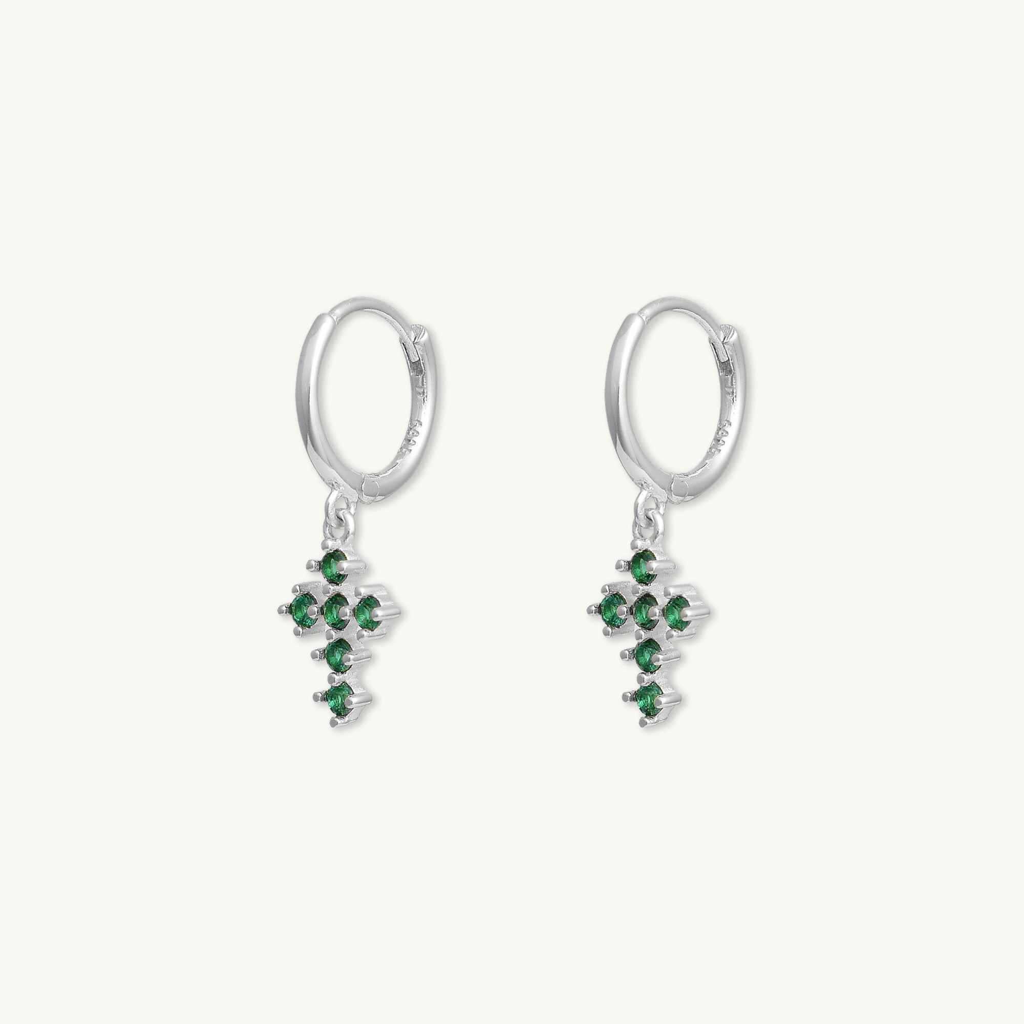 Emerald Cross Zirconia Huggie Earrings