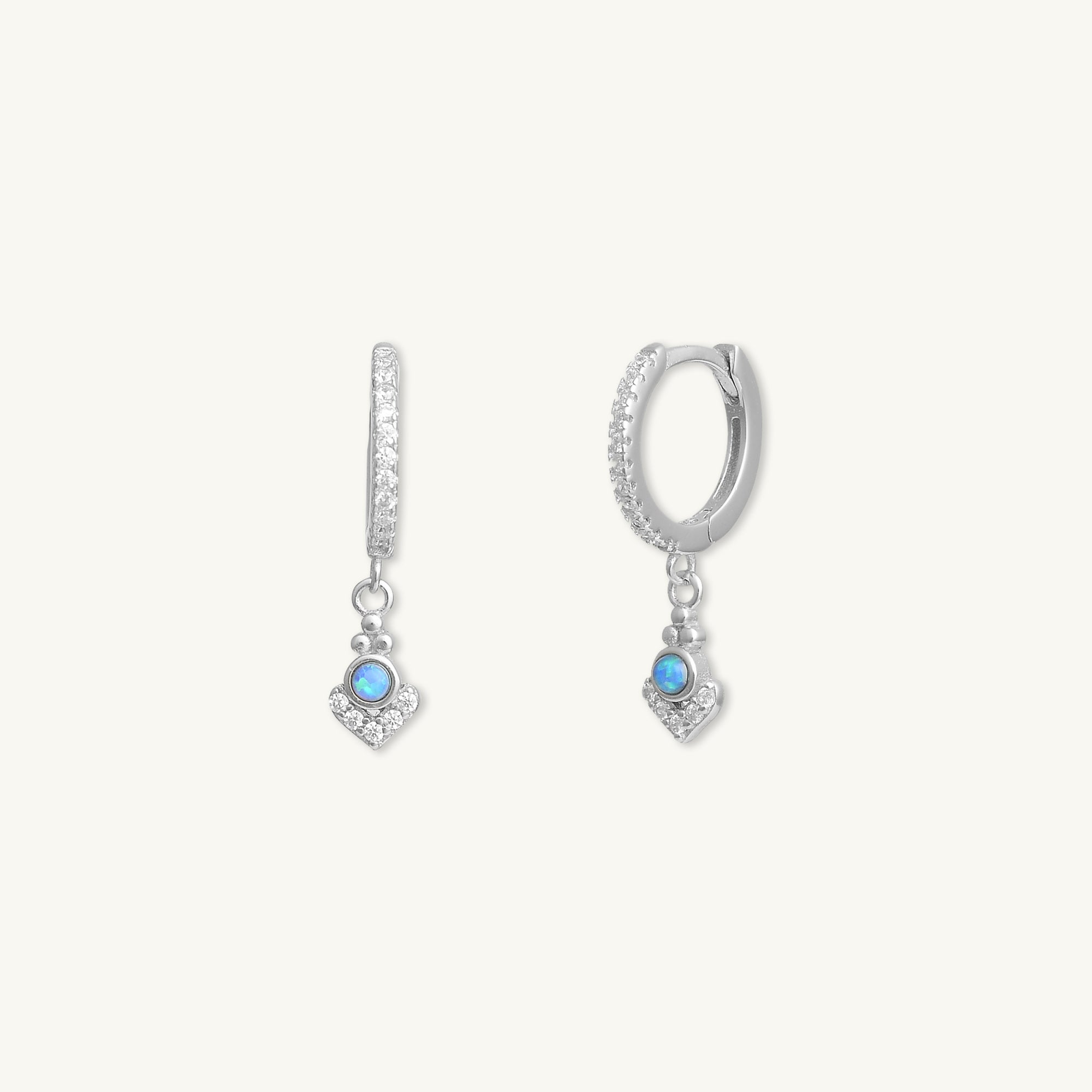 Blue Opal Anchor Huggie Earrings