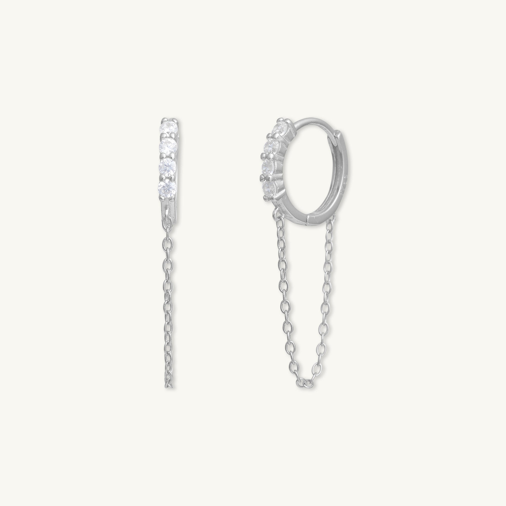 Sapphire Dangling Chain Huggie Earrings