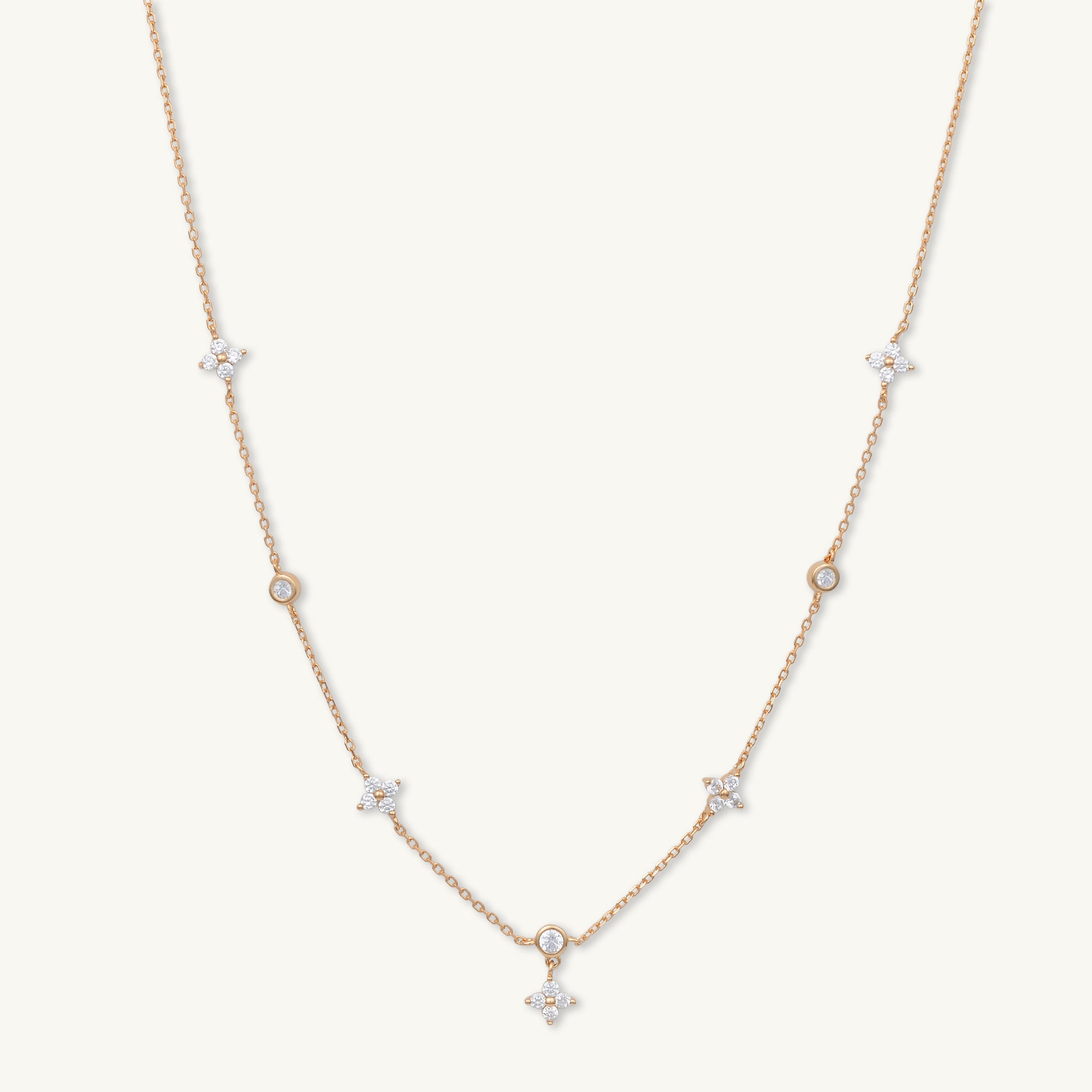 Clover Station Zirconia Chain Necklace