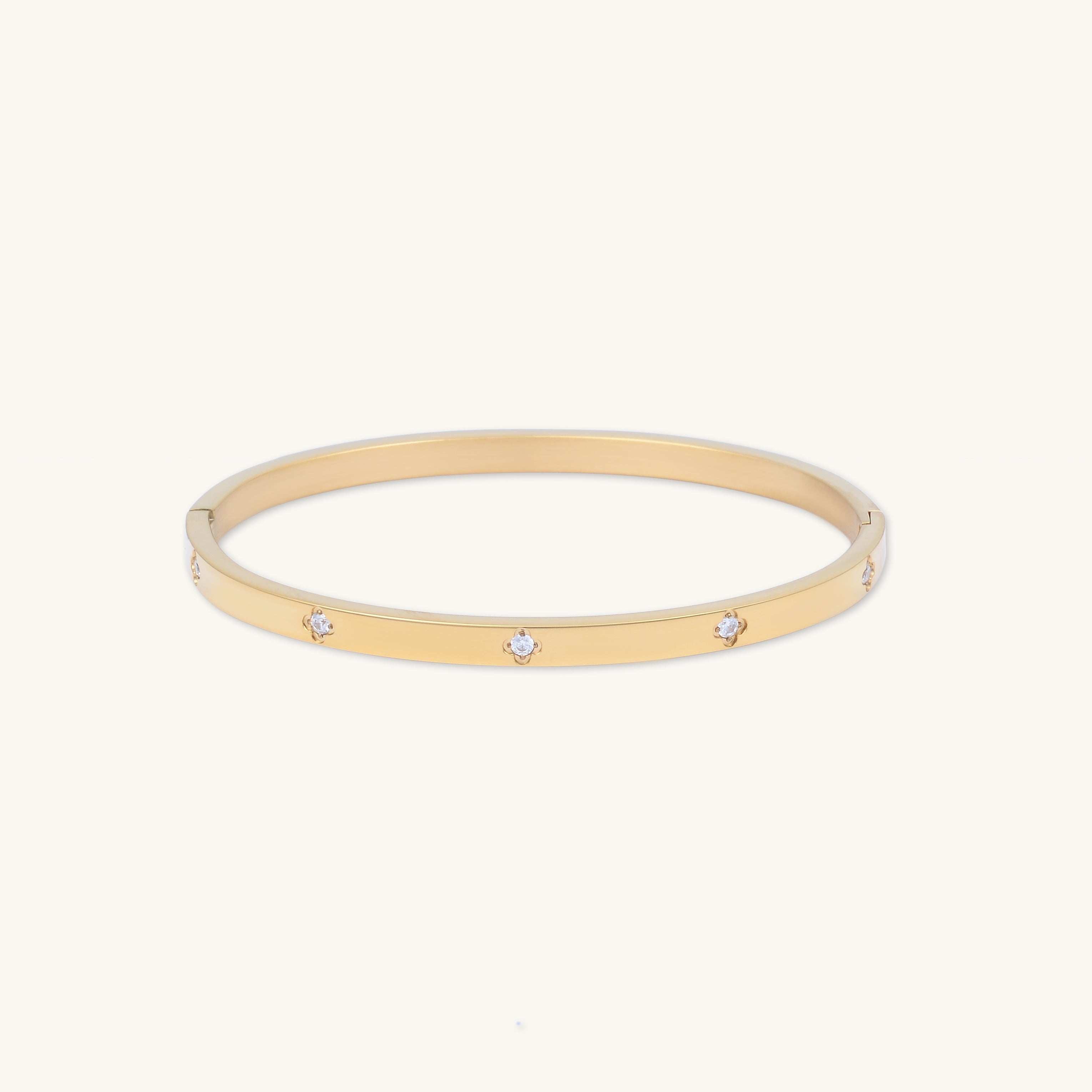 Clover Zirconia Hinged Bangle Bracelet