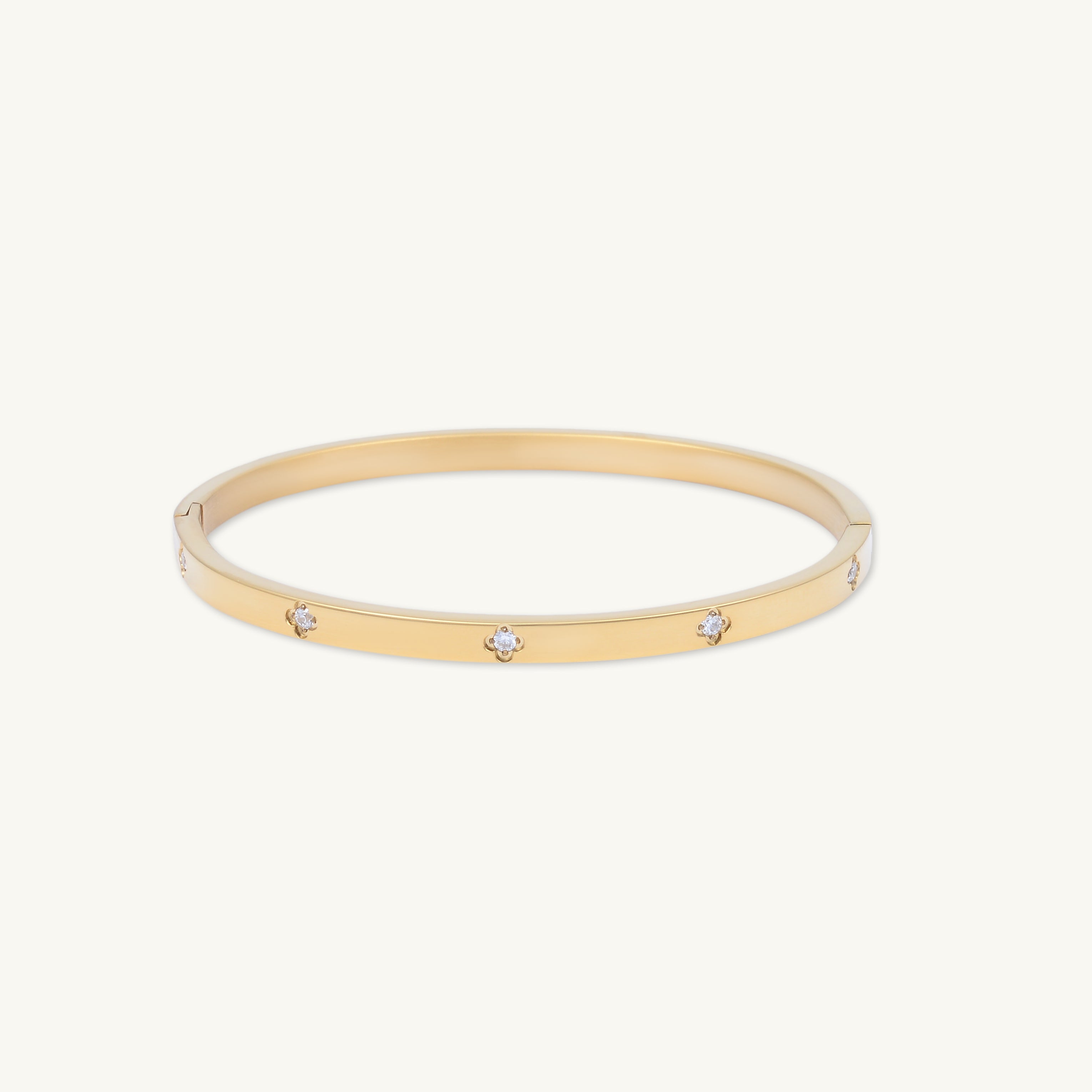 Clover Zirconia Hinged Bangle Bracelet