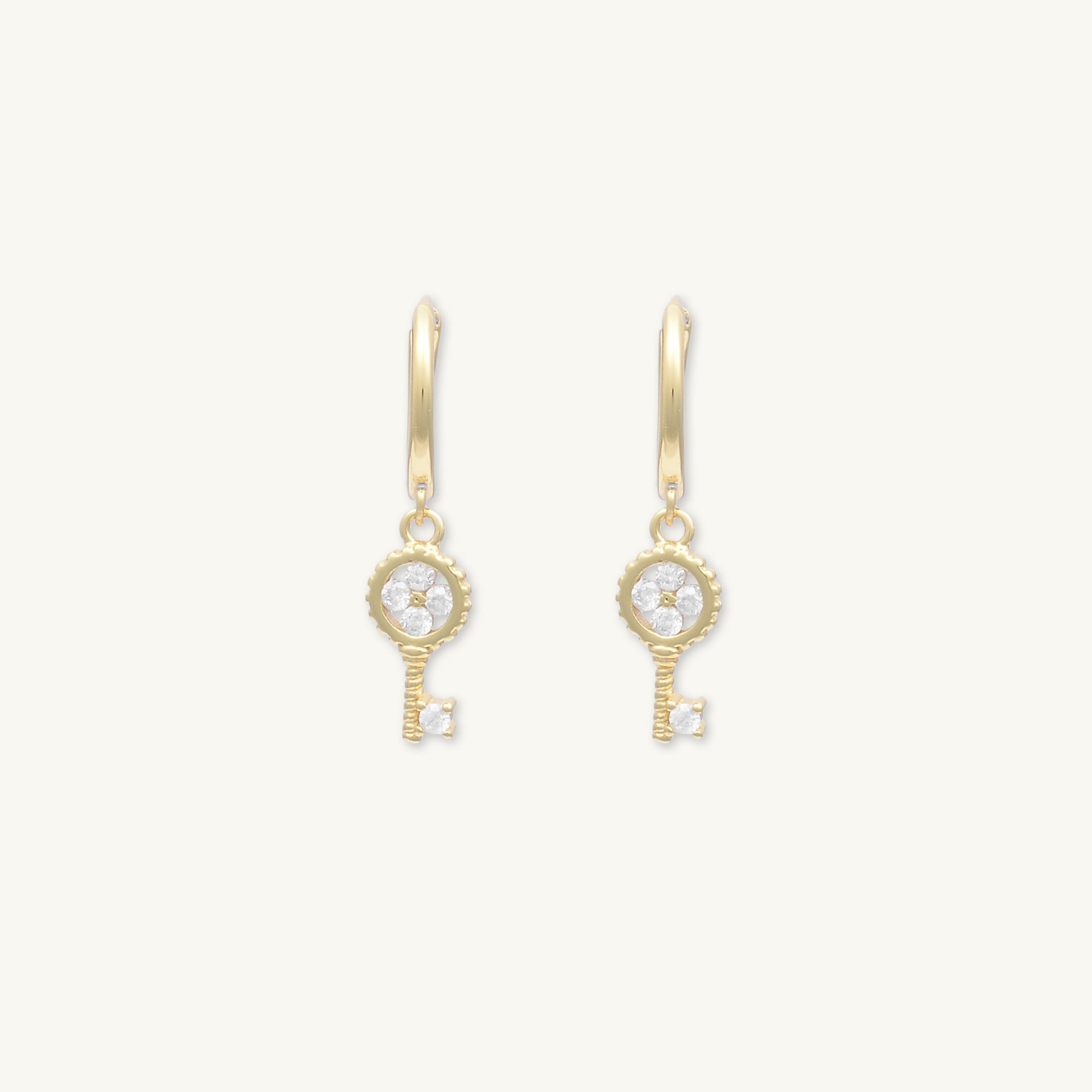 Key Clover Hoop Huggie Earrings