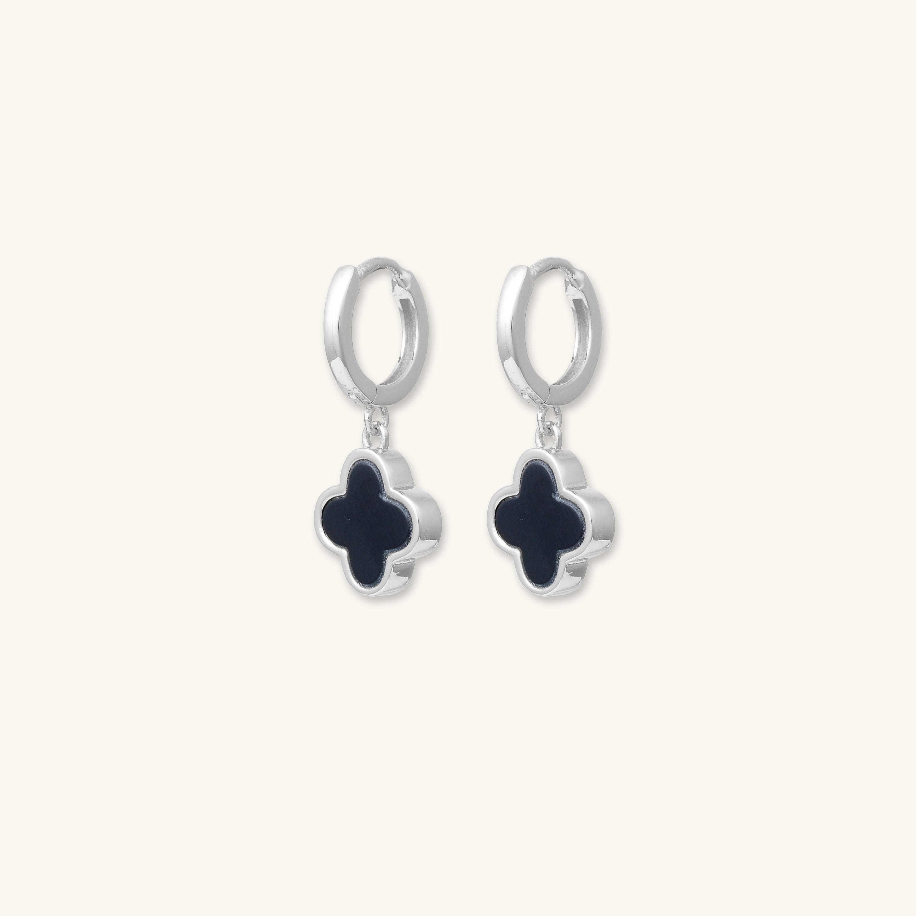 Clover Onyx Huggie Earrings