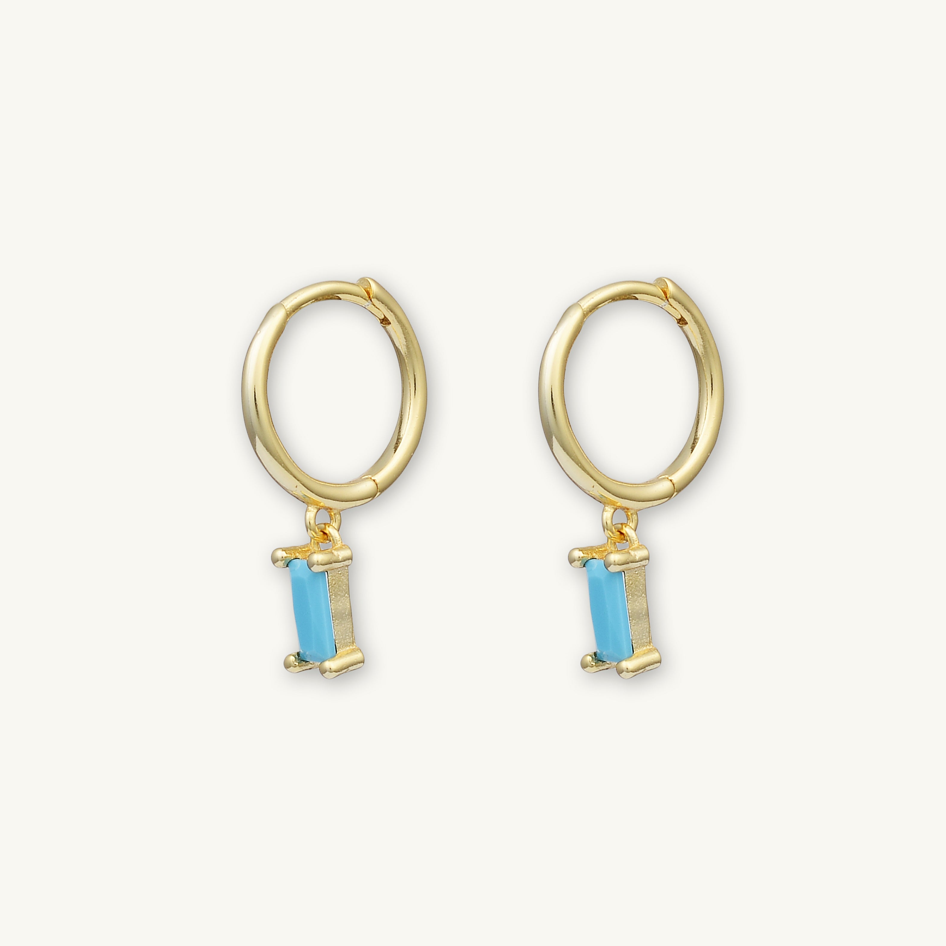 Turquoise Blue Baguette Hoop Earrings