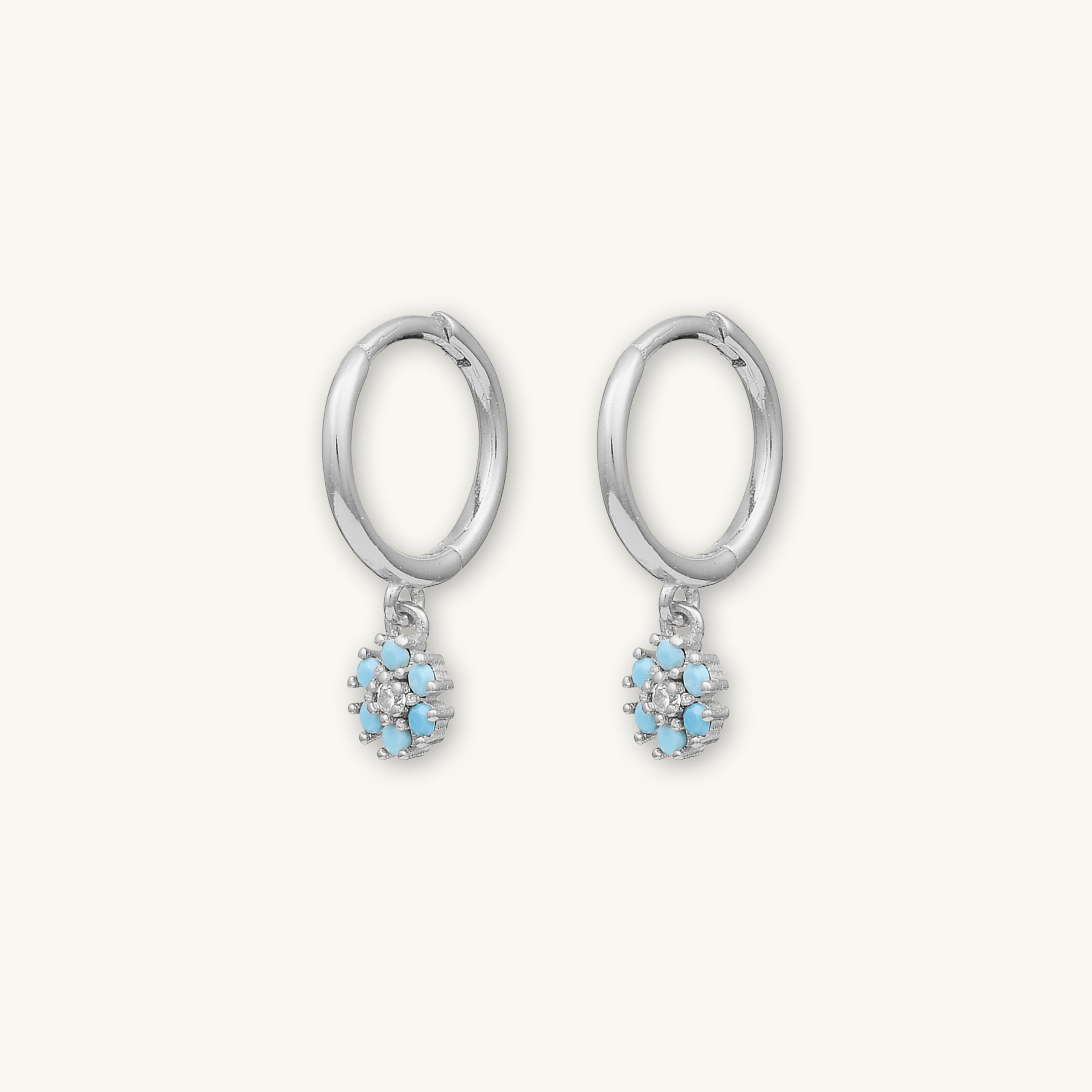 Turquoise Blue Flower Hoop Earrings