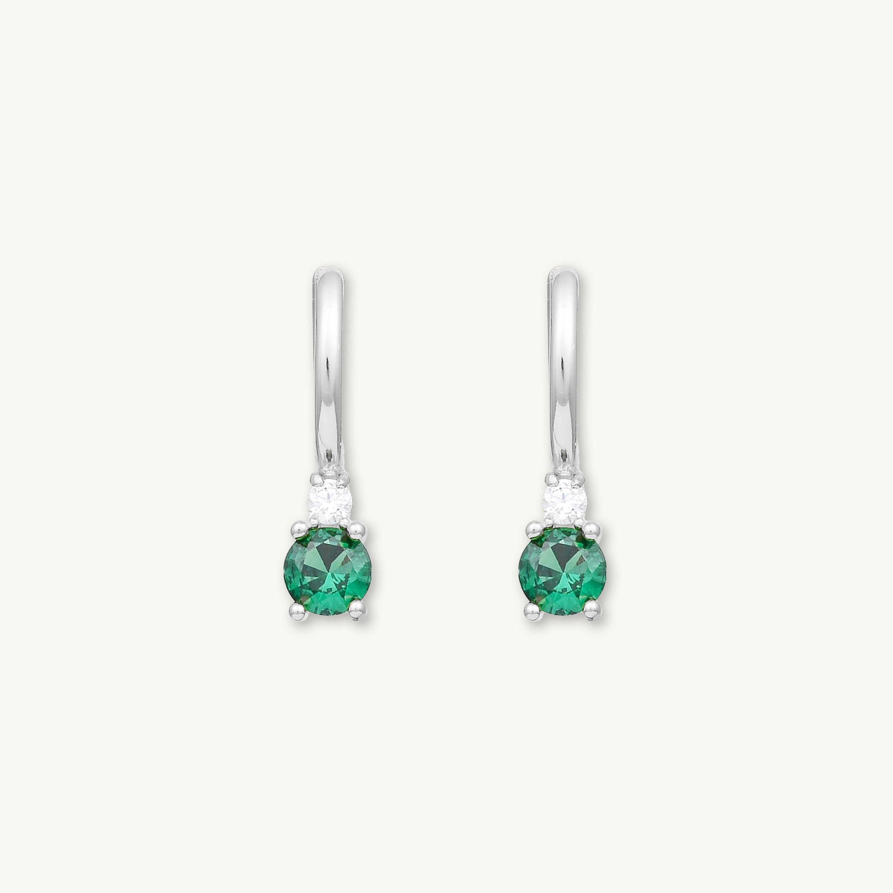 Double Emerald Solitaire Huggie Earrings