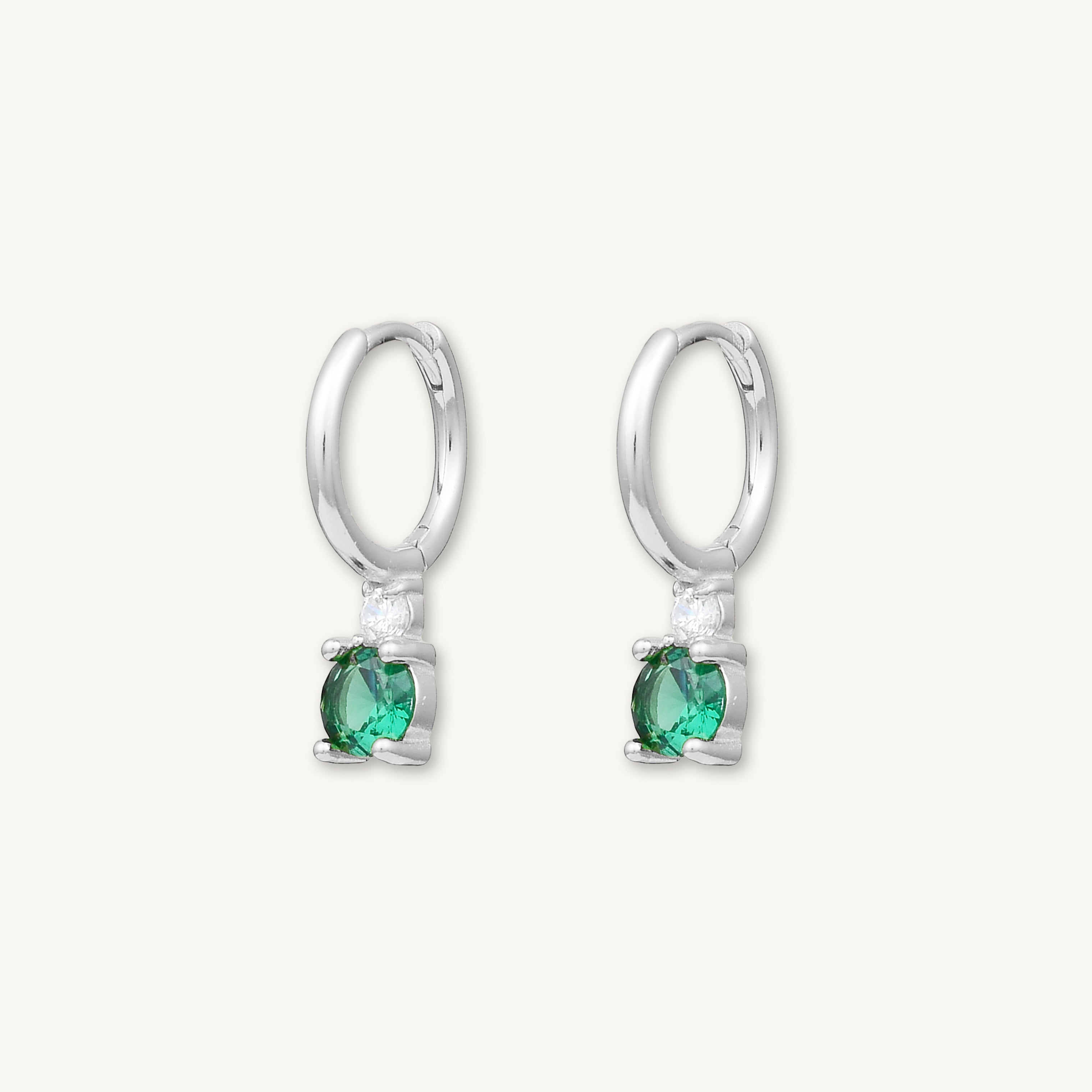 Double Emerald Solitaire Huggie Earrings