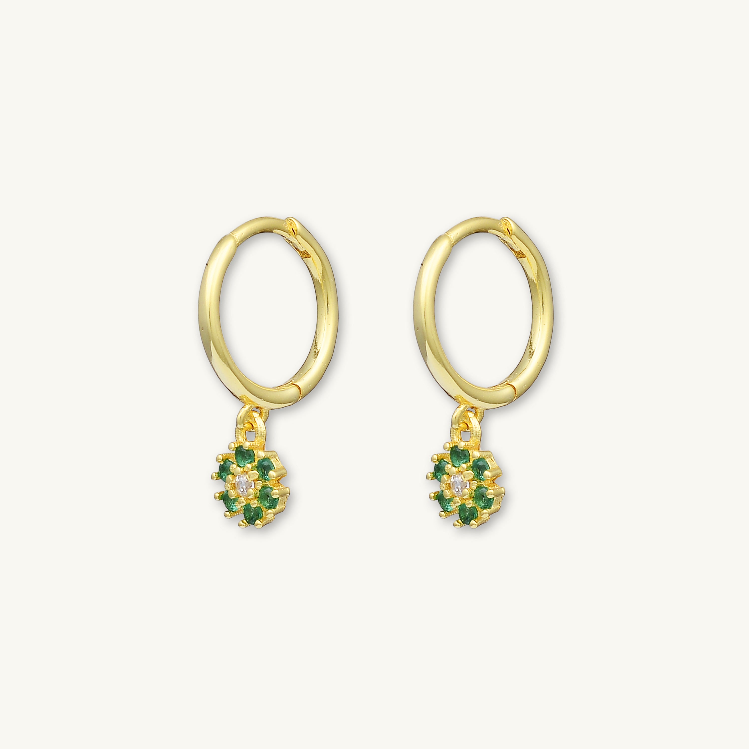 Emerald Green Flower Hoop Earrings