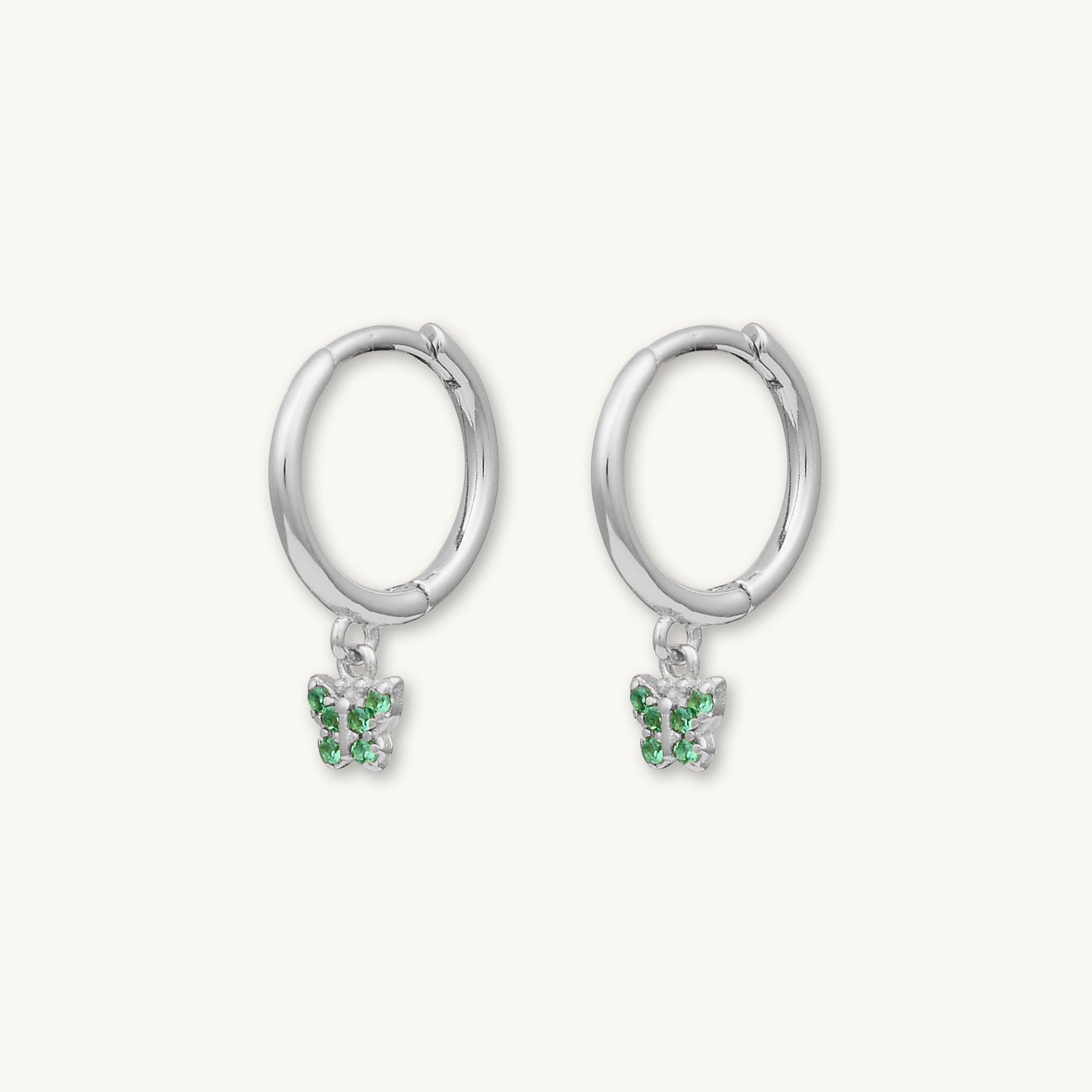 Emerald Butterfly Zirconia Drop Huggie Earrings