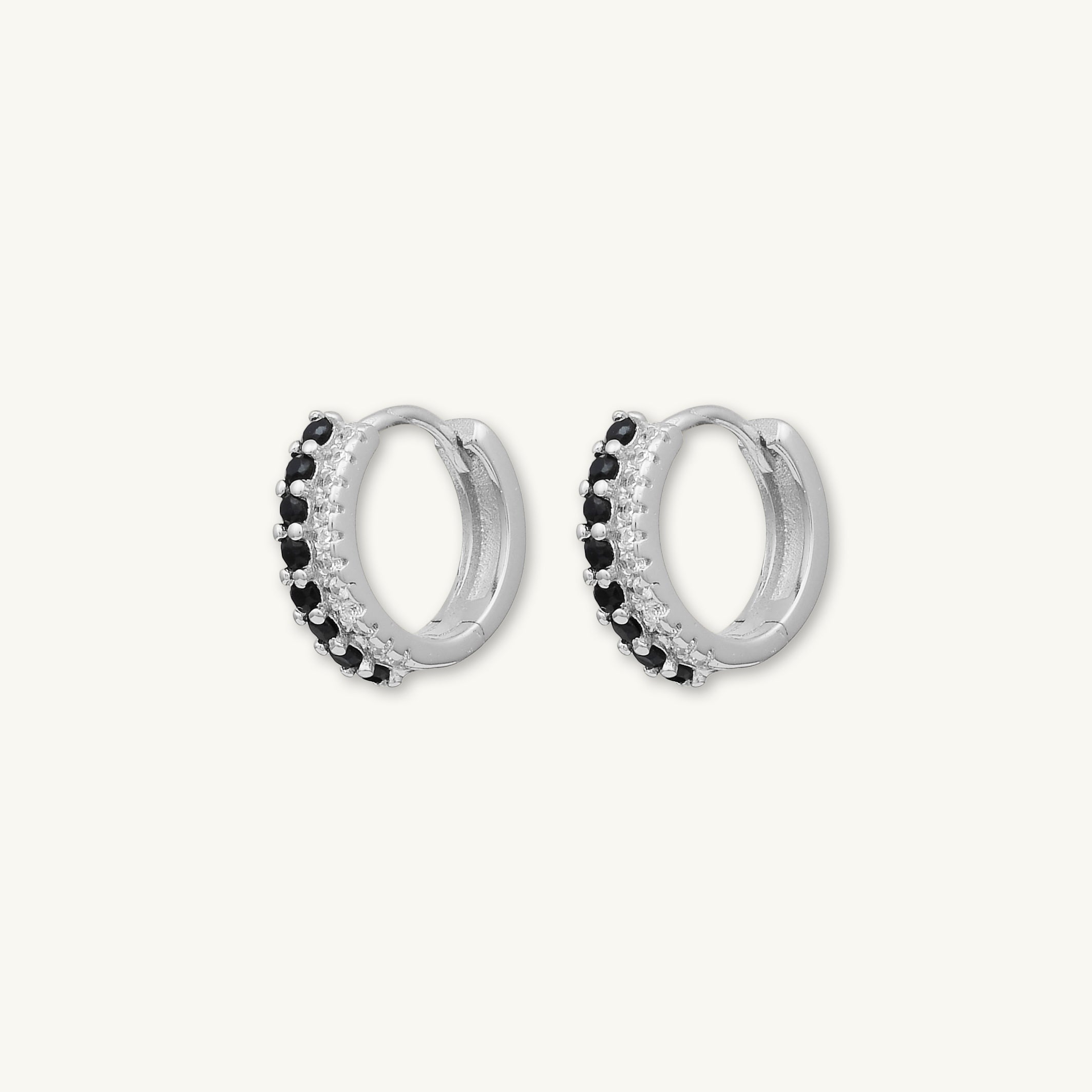 Double Black Pave Huggie Hoop Earrings