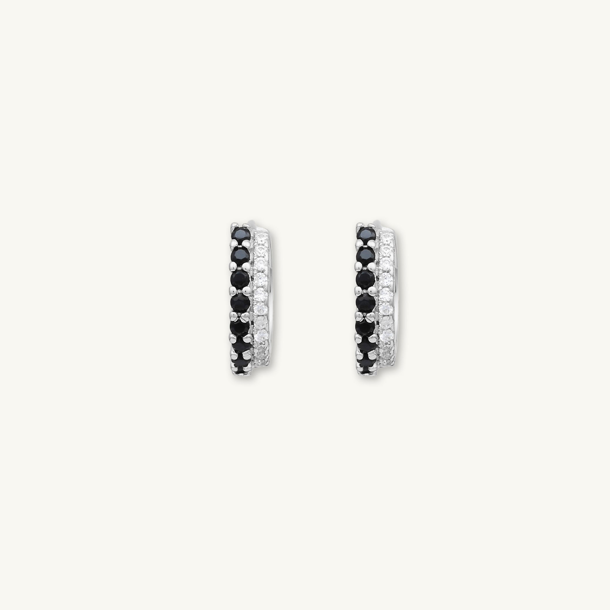 Double Black Pave Huggie Hoop Earrings