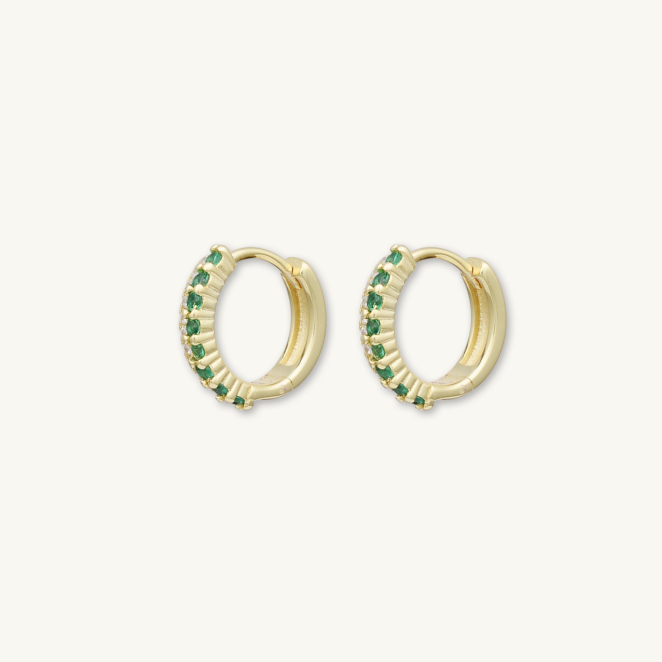 Double Emerald Pave Huggie Hoop Earrings