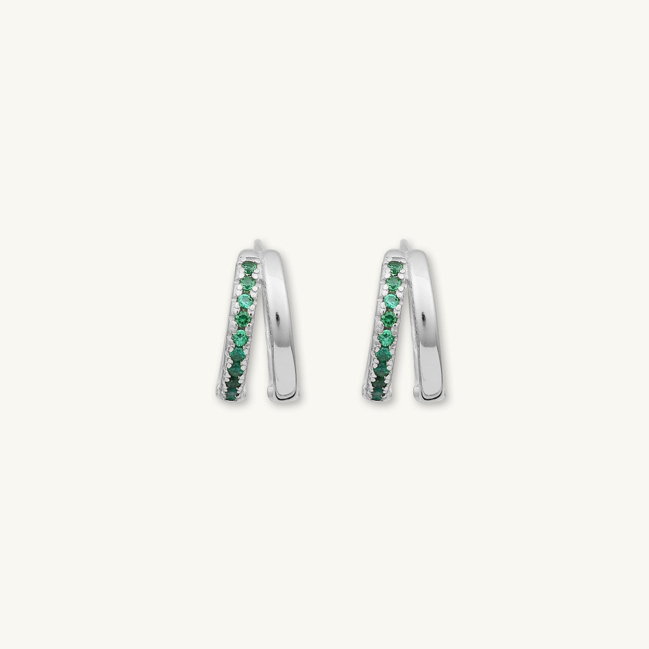 Emerald Double Zirconia Huggie Hoop Earrings