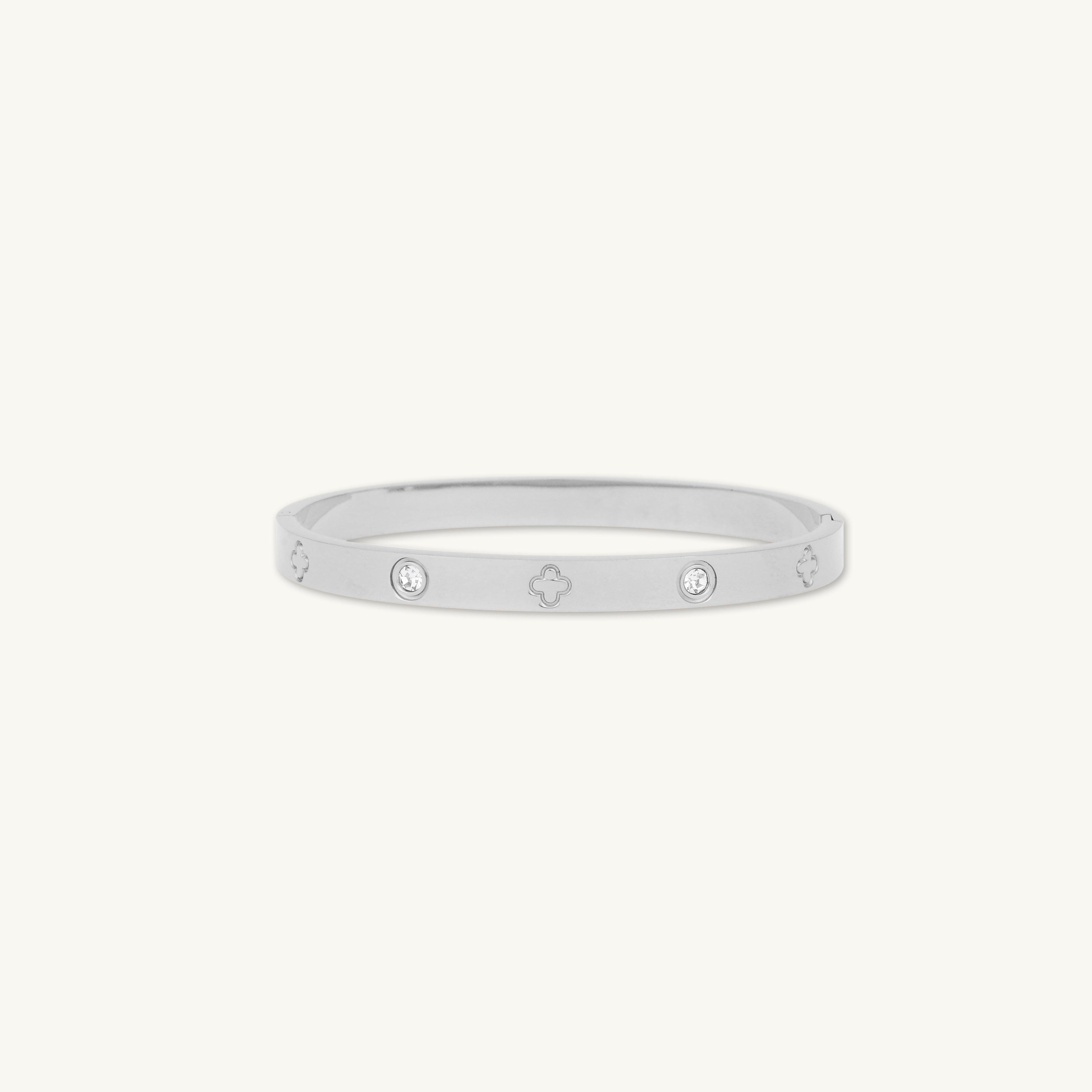 Clover Zirconia Hinged Bangle Bracelet