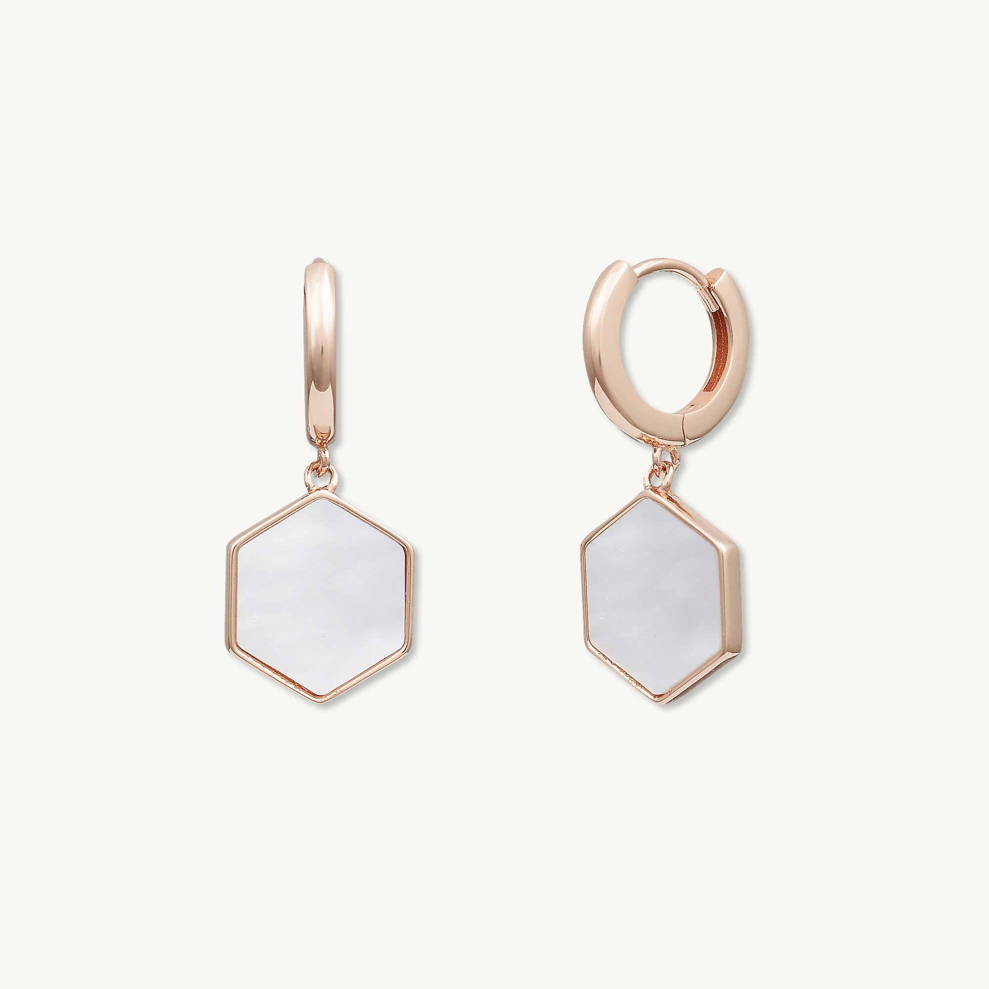 Hexagon Mother Of Pearl Huggie Earrings