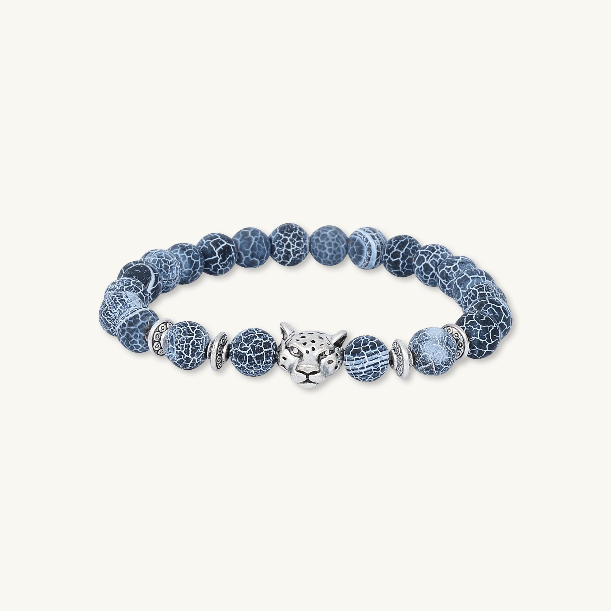 Silver Panther Blue Agate Stone Bracelet