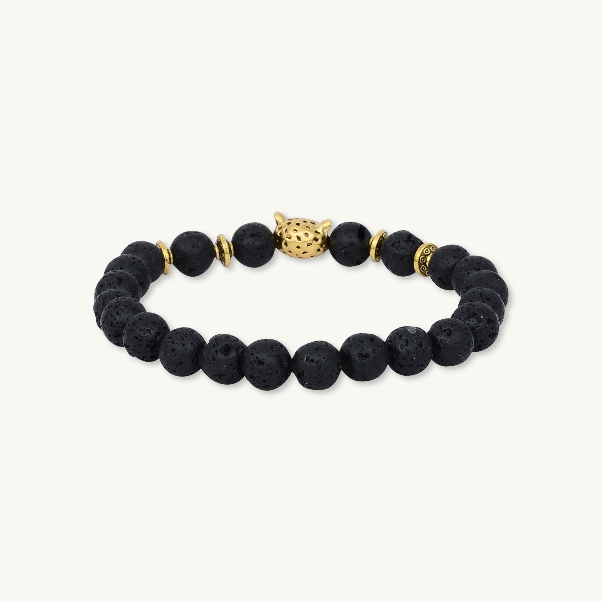 Gold Panther Black Lava Stone Bracelet