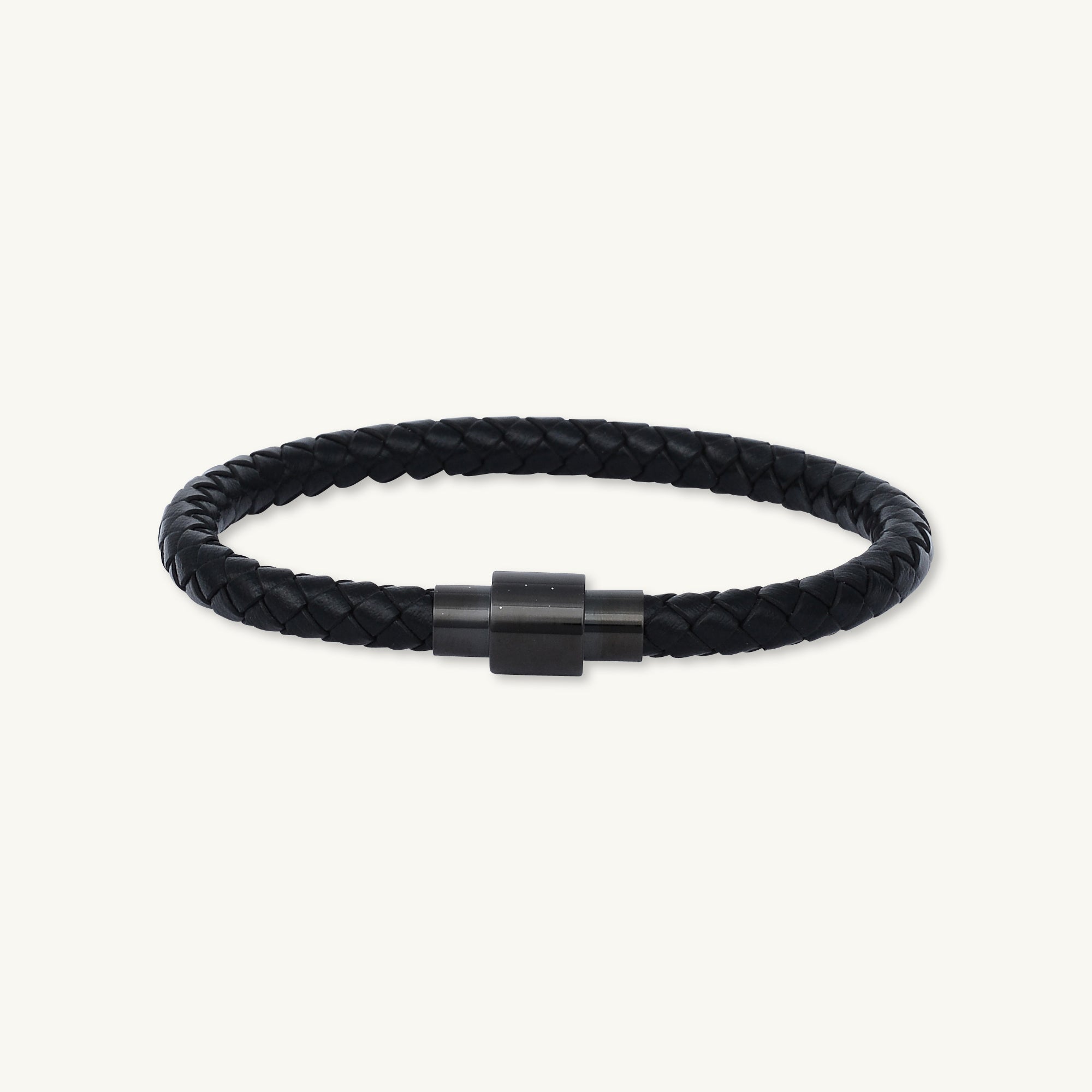 Classic Black Leather Magnetic Clasp Bracelet