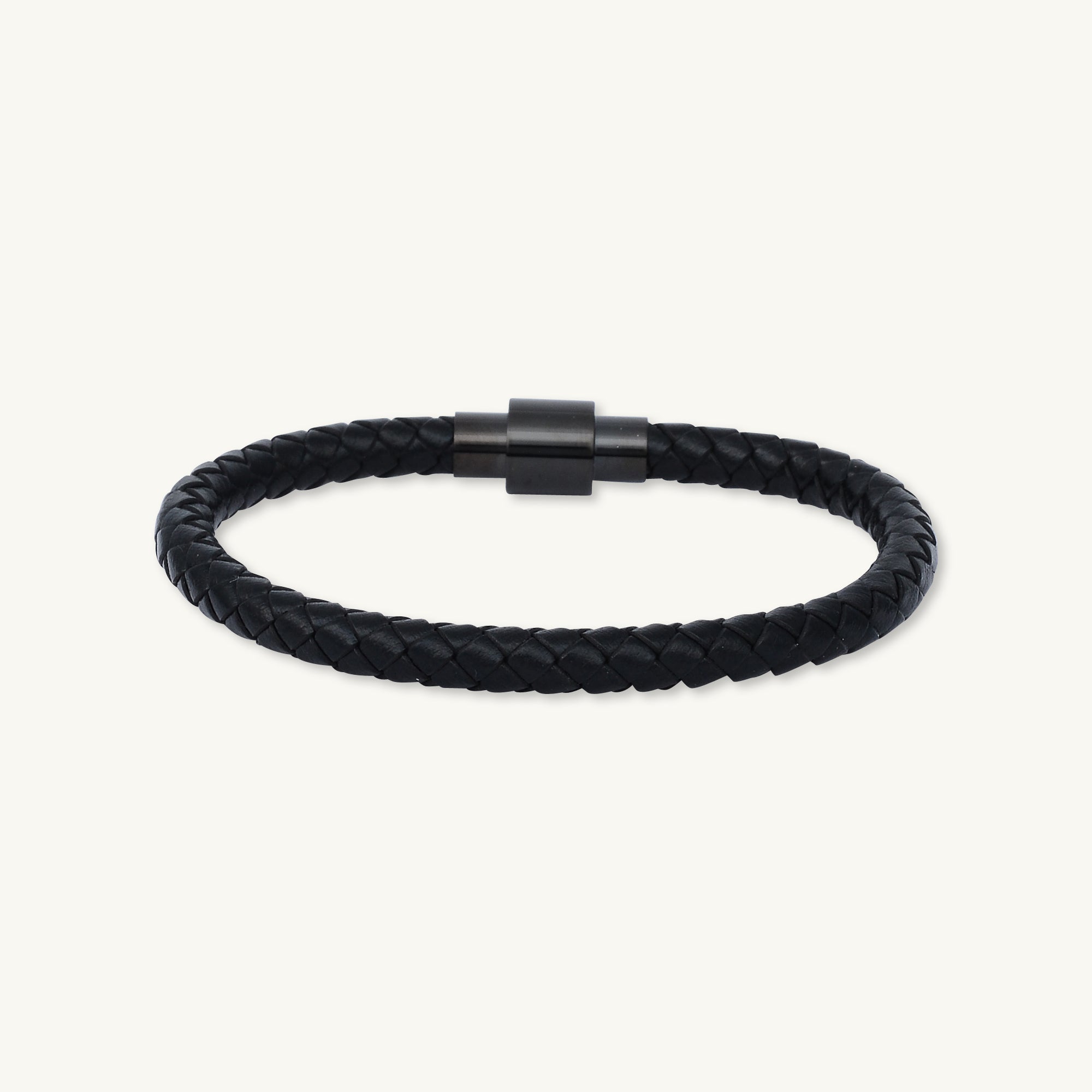 Classic Black Leather Magnetic Clasp Bracelet