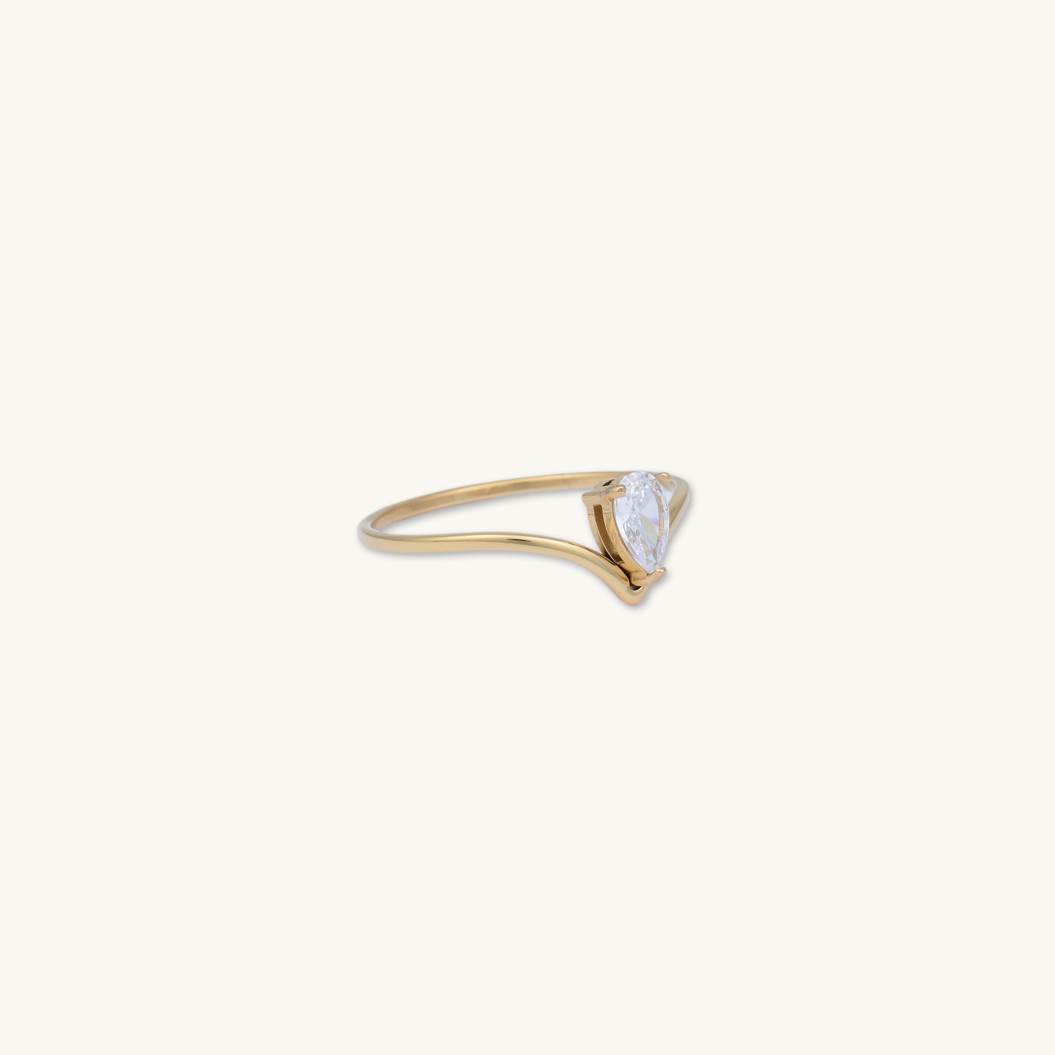 V Band Teardrop Sapphire Ring