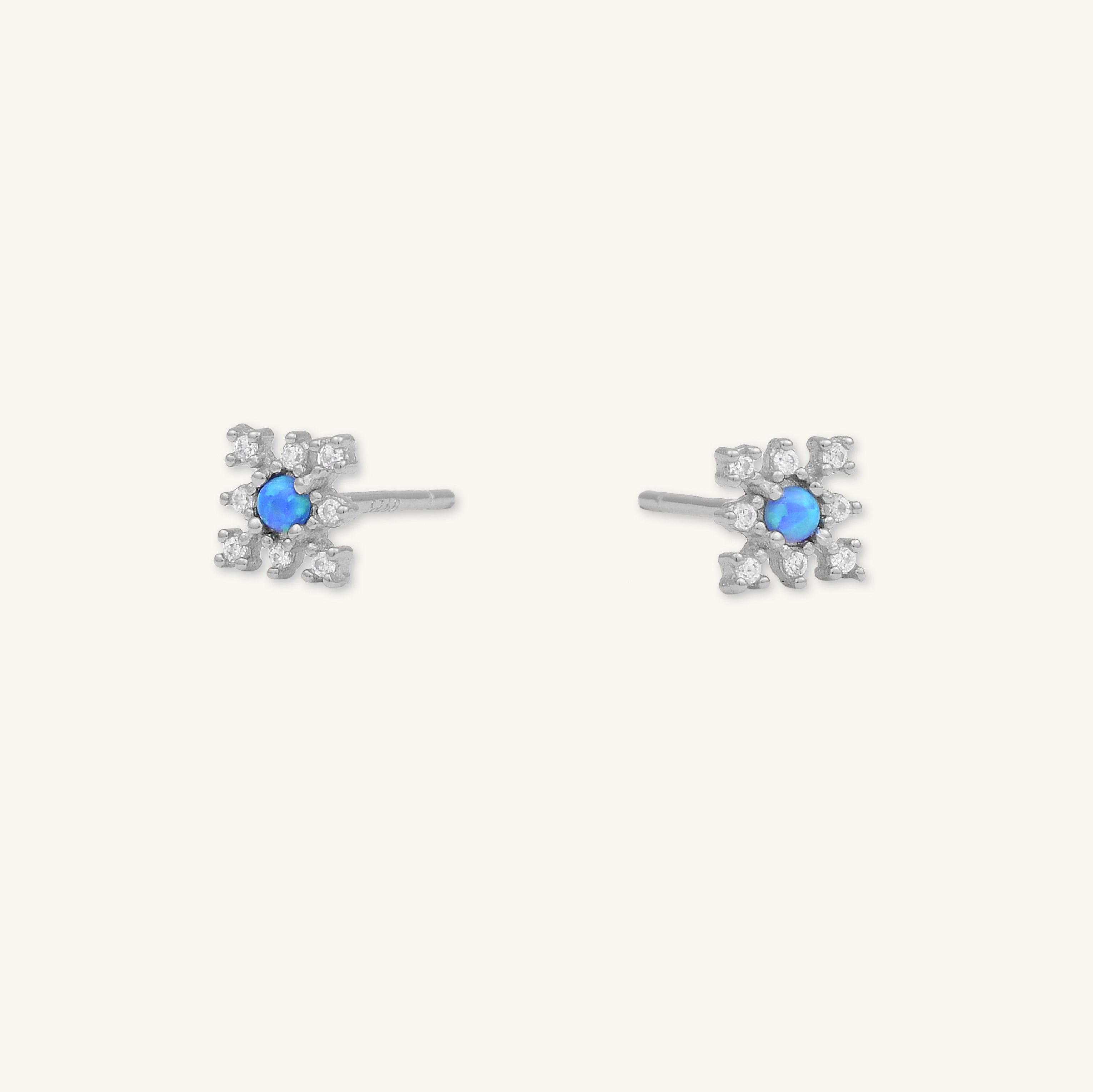 Snowflake Blue Opal Sapphire Stud Earrings