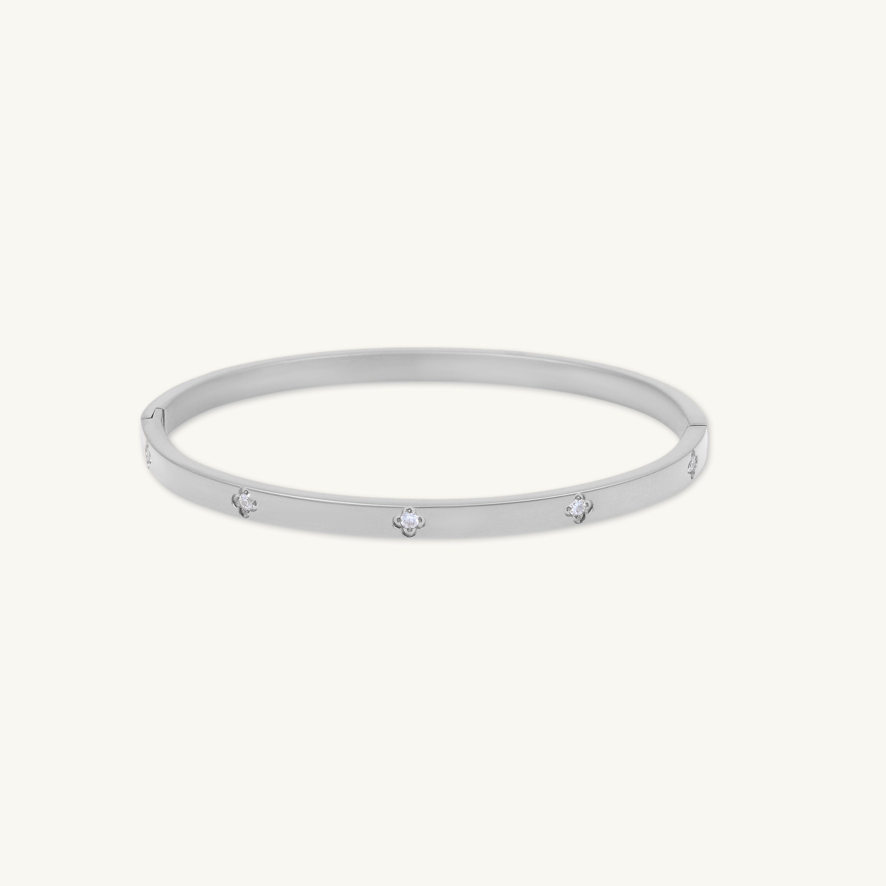 Clover Zirconia Hinged Bangle Bracelet