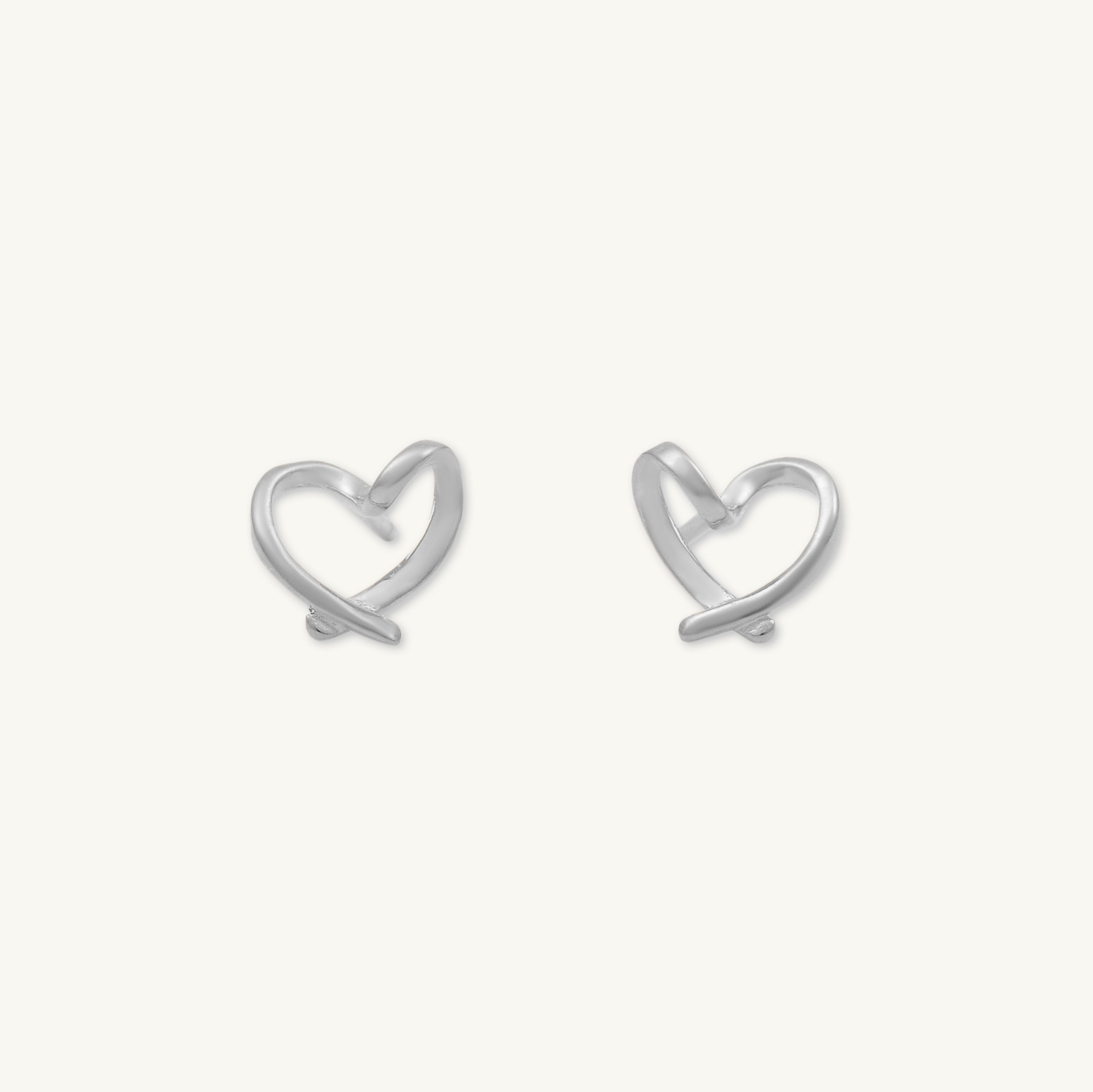 Love Heart Ribbon Stud Earrings