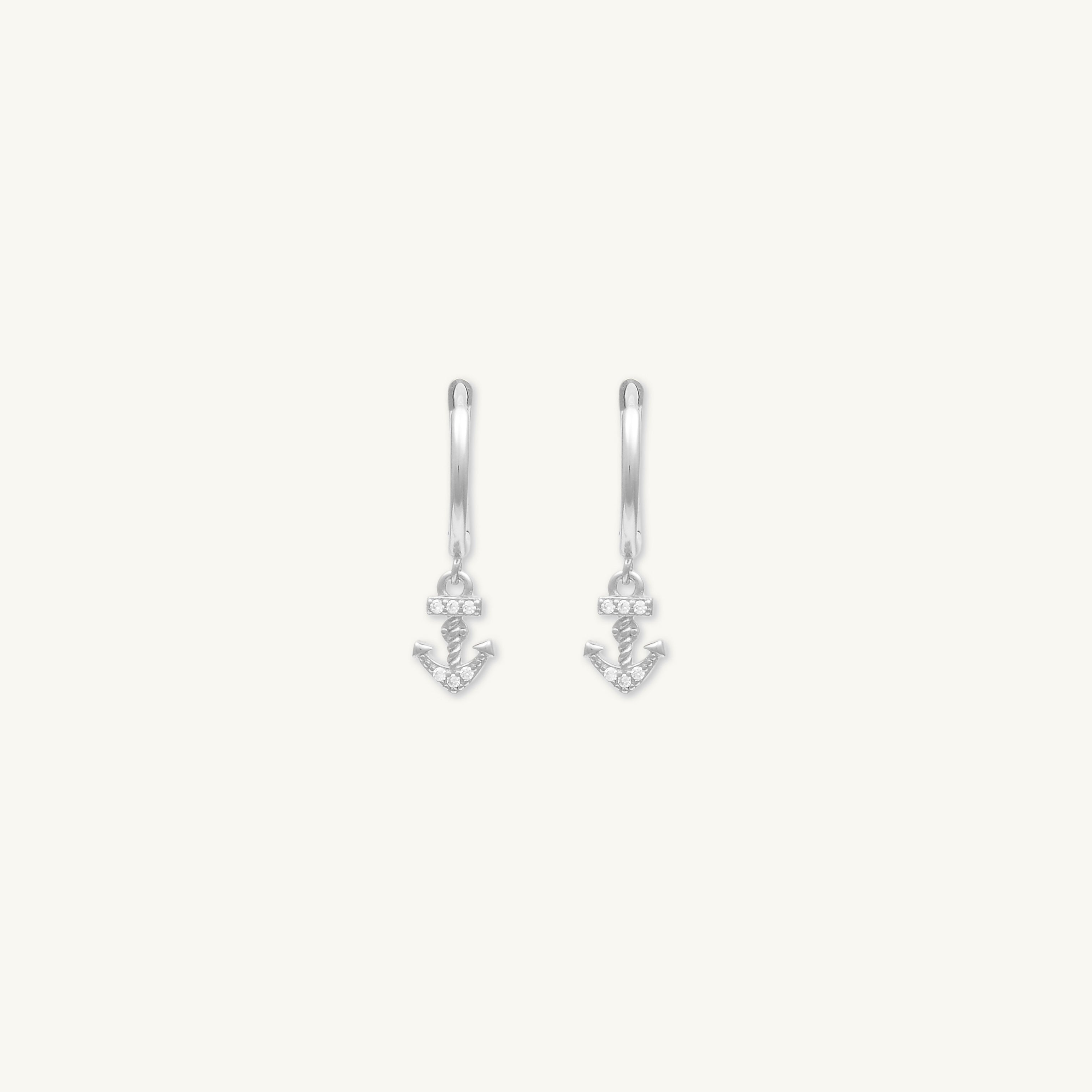 Anchor Sapphire Huggie Earrings