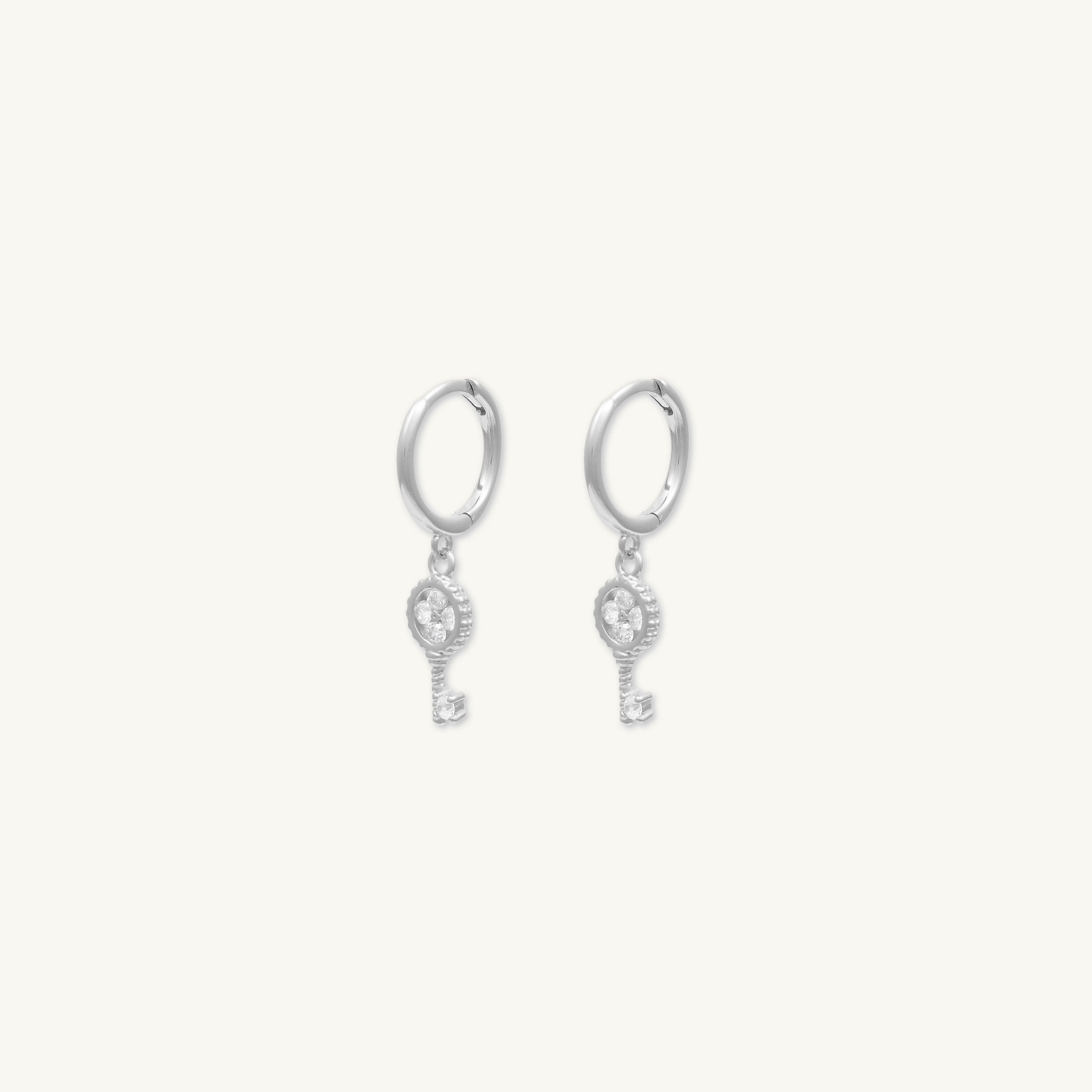 Key Clover Hoop Huggie Earrings