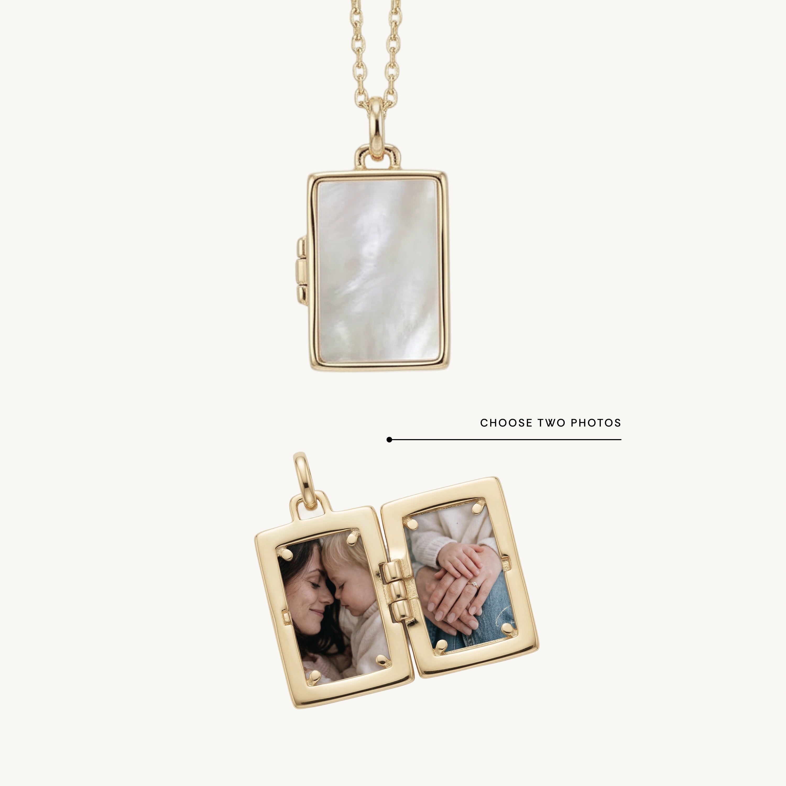 Rectangle MOP Photo Locket Necklace