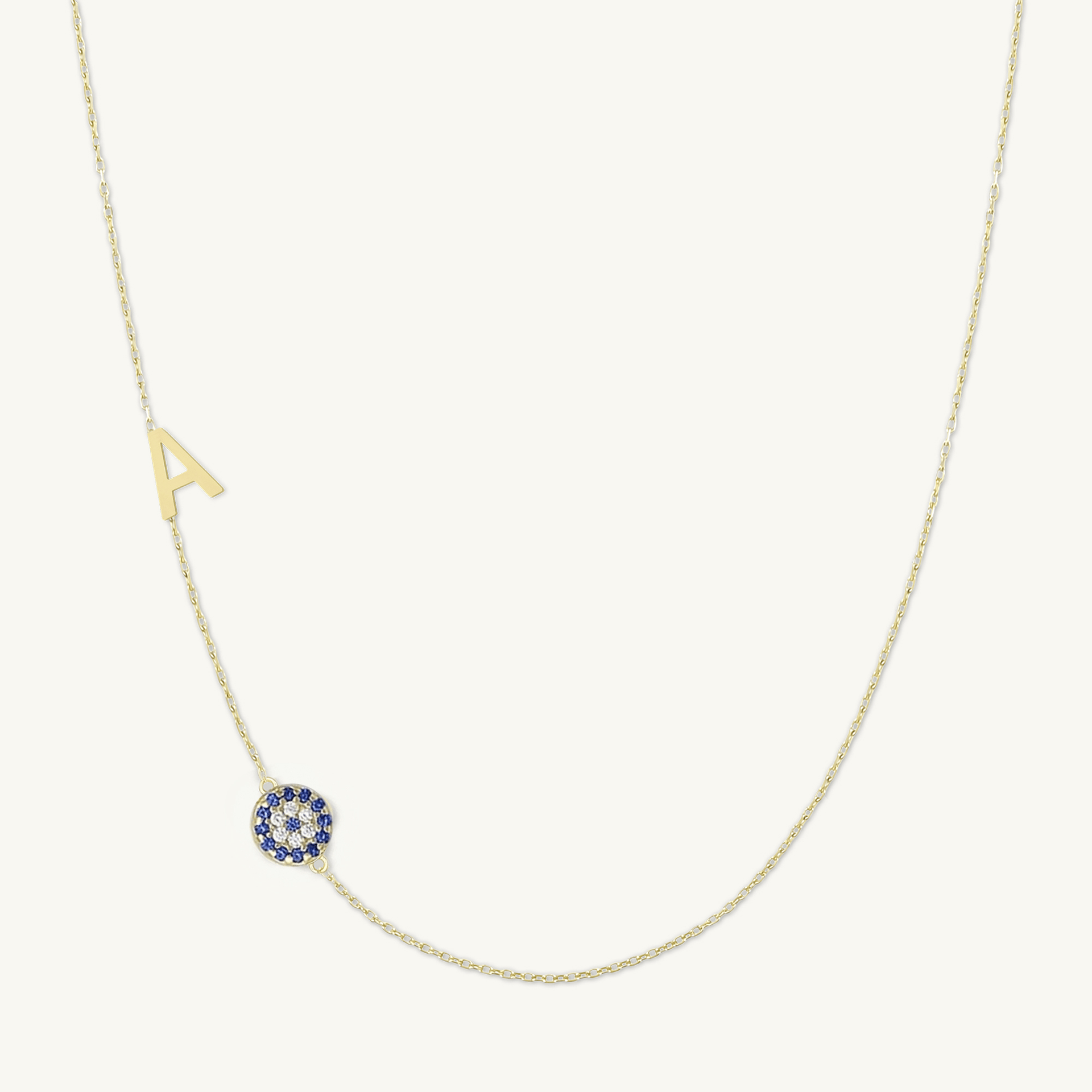 Sideways Initial Letter Evil Eye Necklace