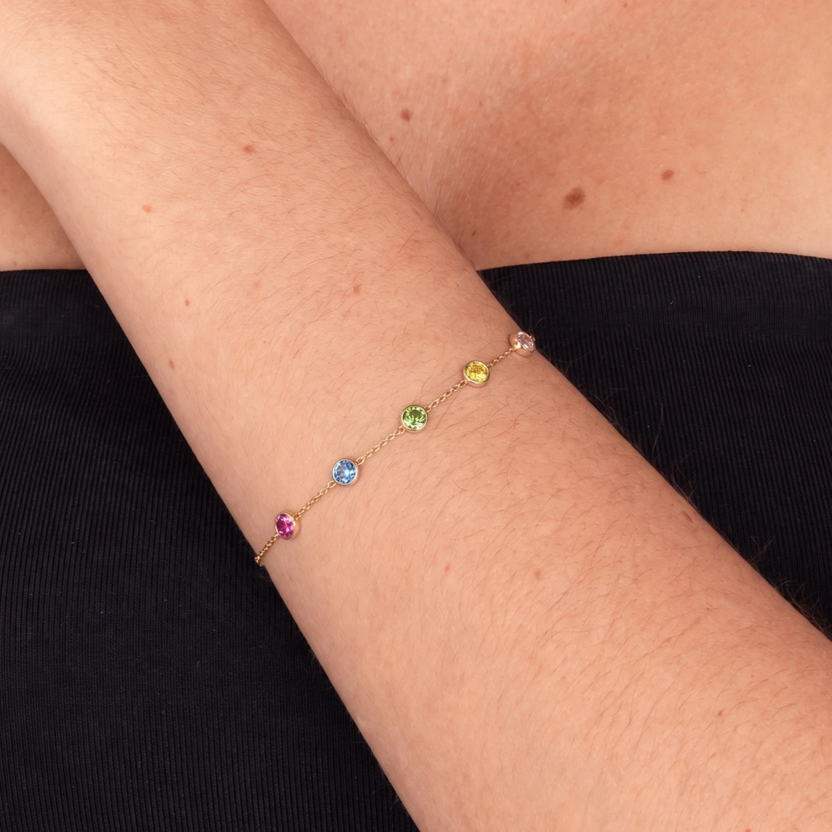The Multi Birthstone Chain Bracelet Gold