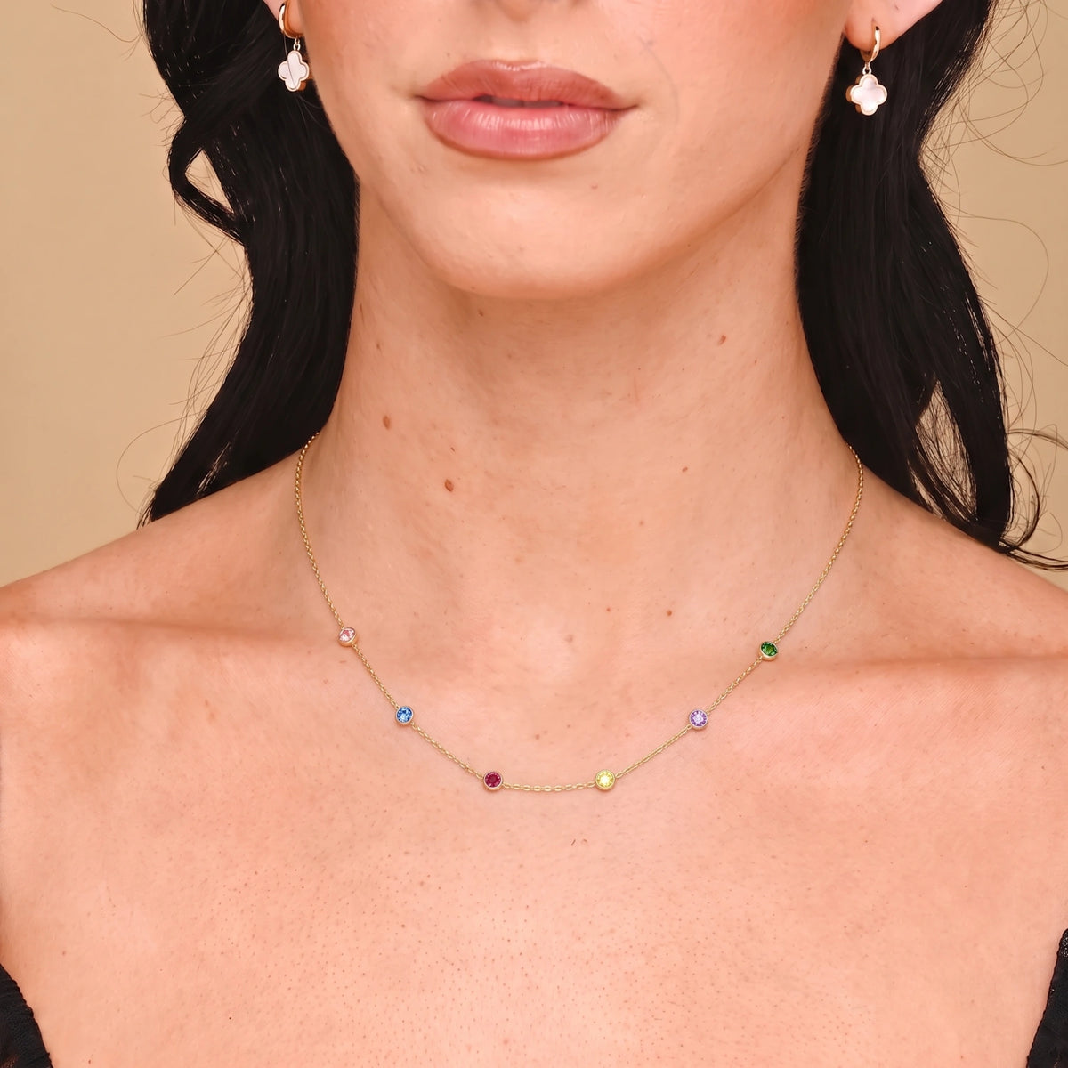 The Multi Birthstone Chain Necklace Rose Gold