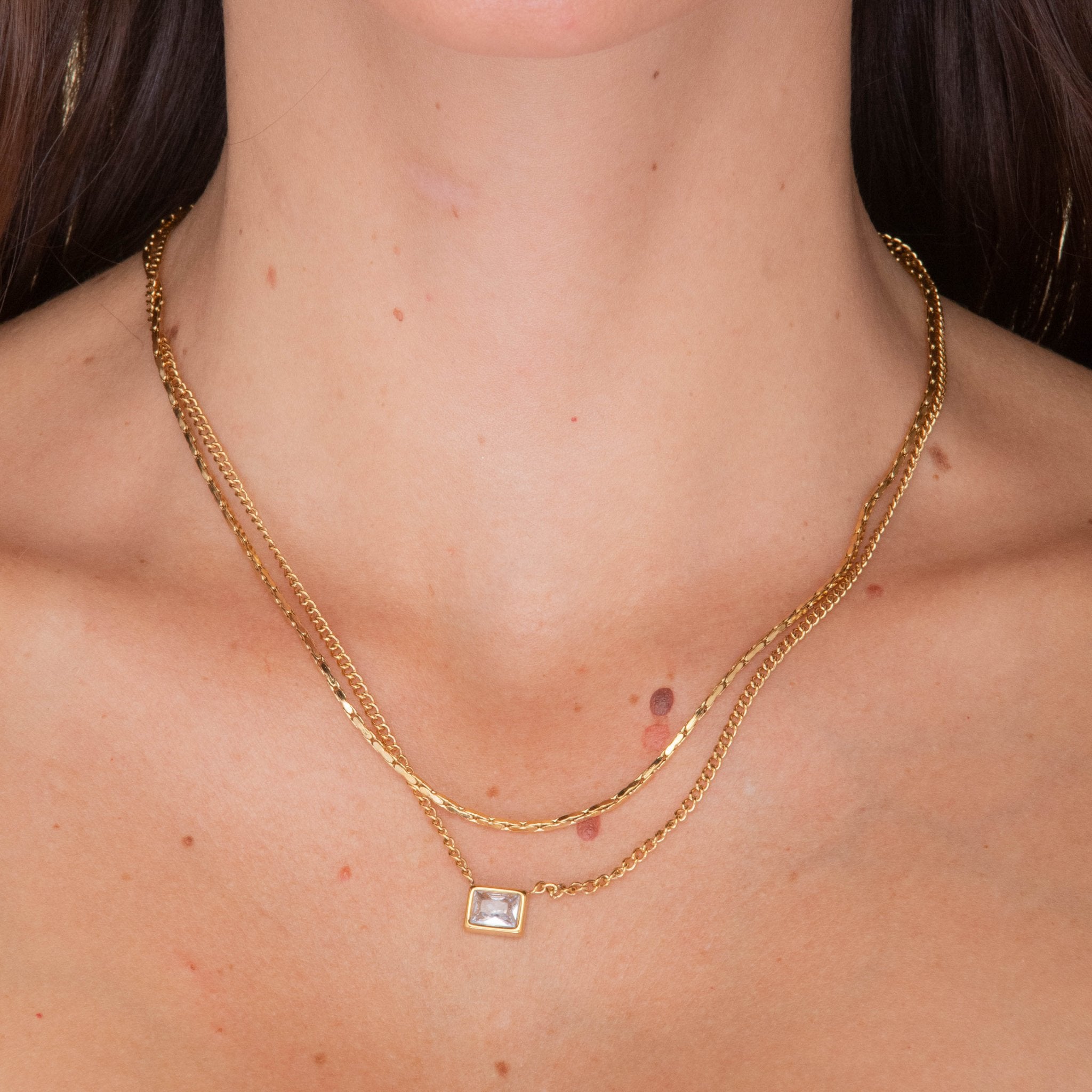 Baguette Cuban Trace Chain Layering Necklace - Camile & Stone