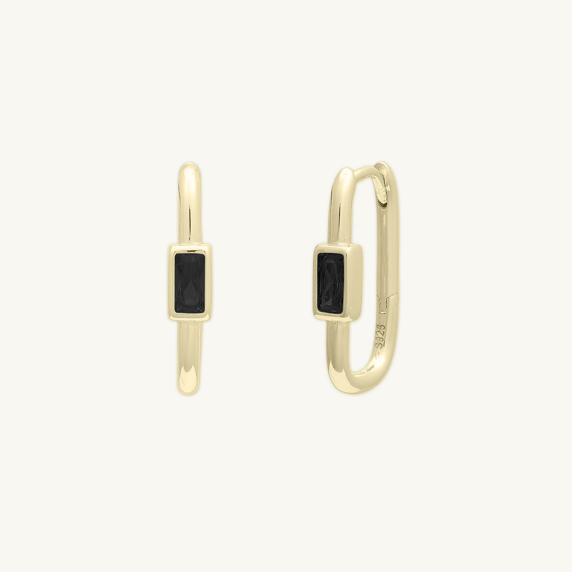 Black Long Baguette Huggie Hoops Earrings