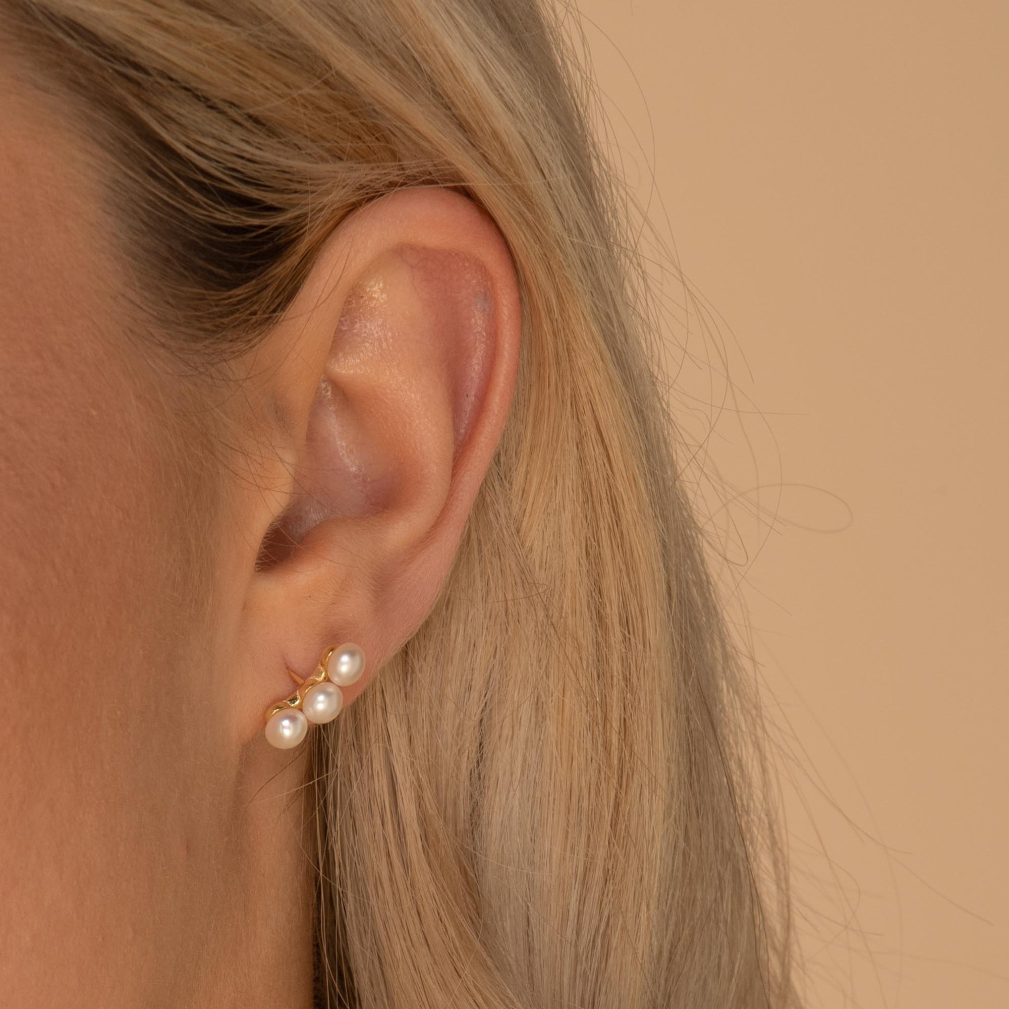 Trio Pearl Stud Earrings