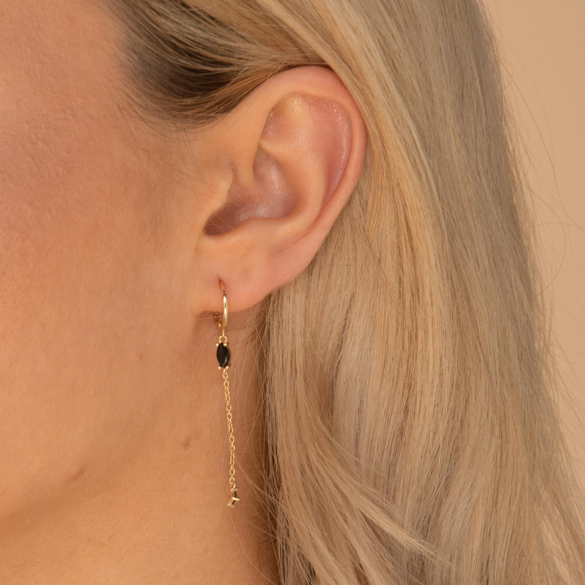 Black Marquise Sapphire Drop Huggie Earrings