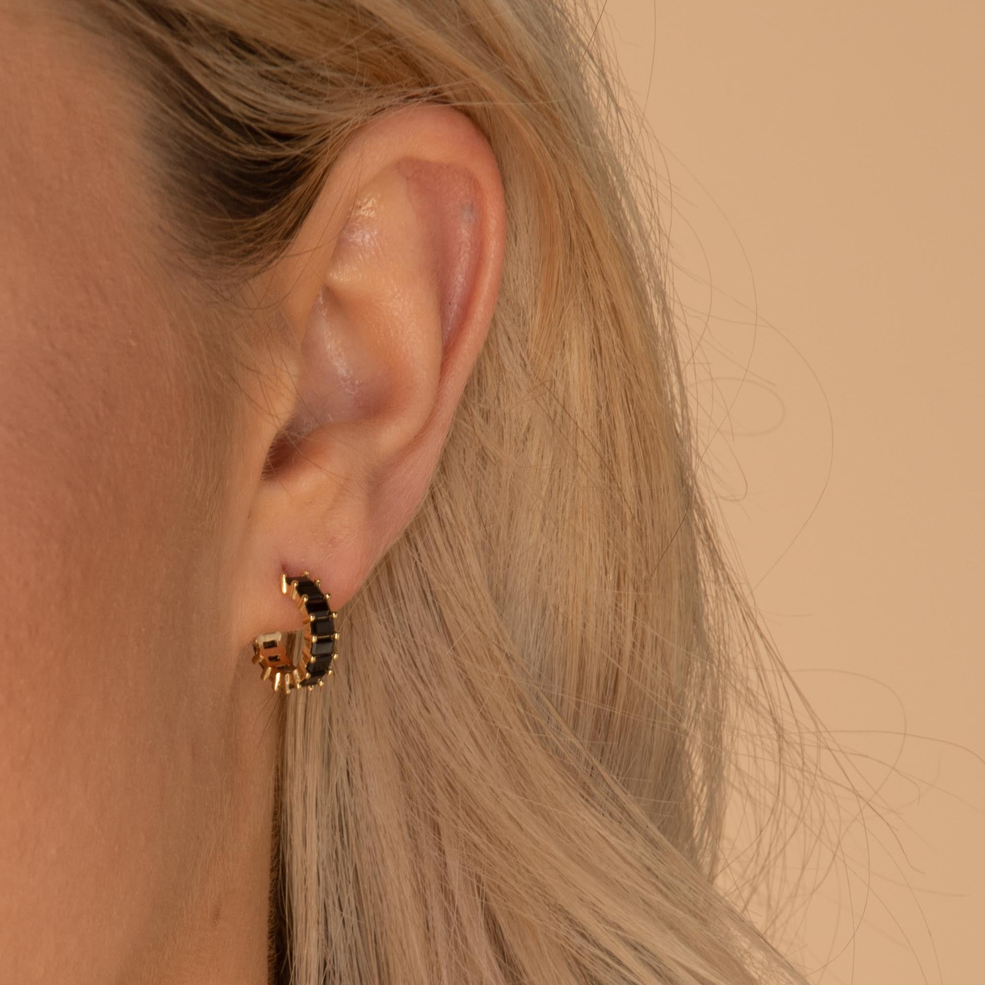 Black Statement Zirconia Huggie Hoop Earrings