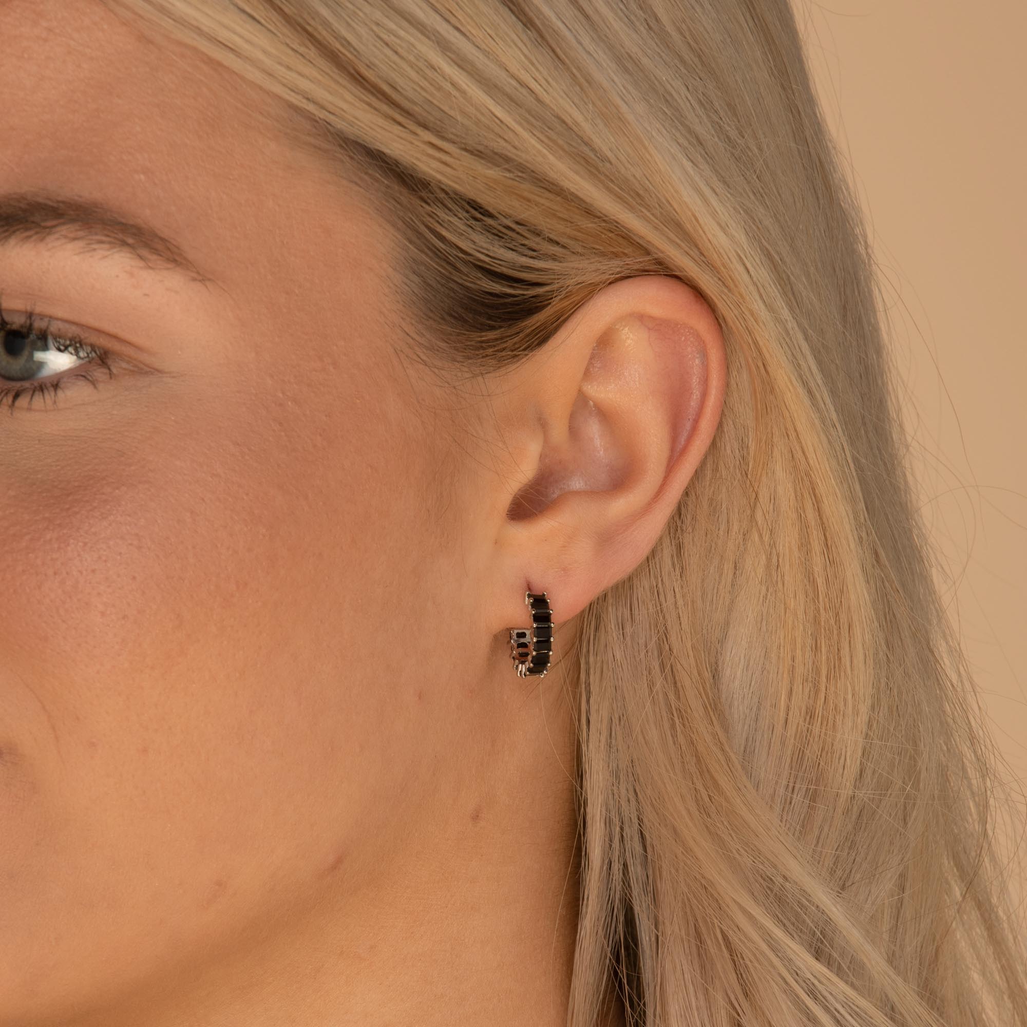 Black Statement Zirconia Huggie Hoop Earrings