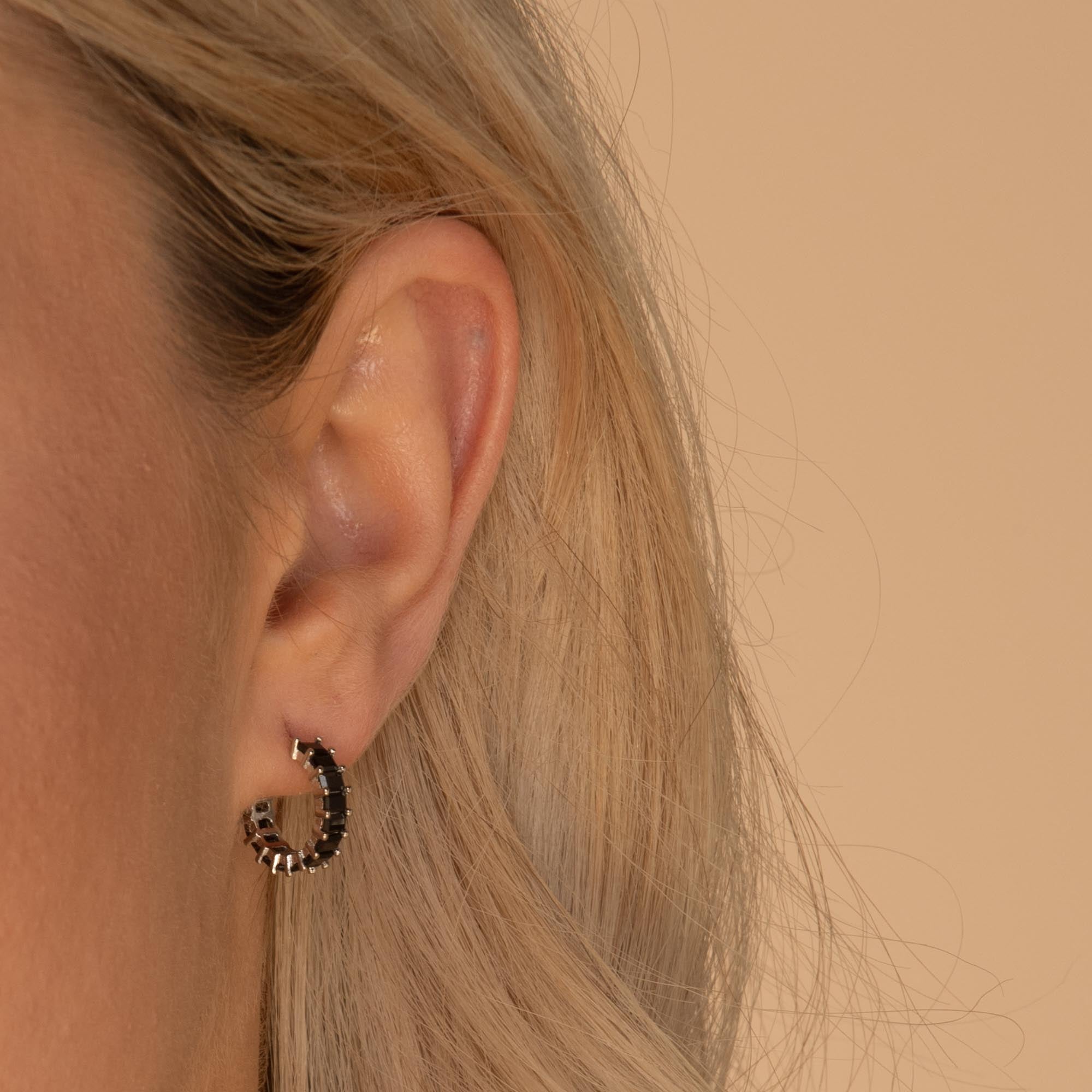 Black Statement Zirconia Huggie Hoop Earrings