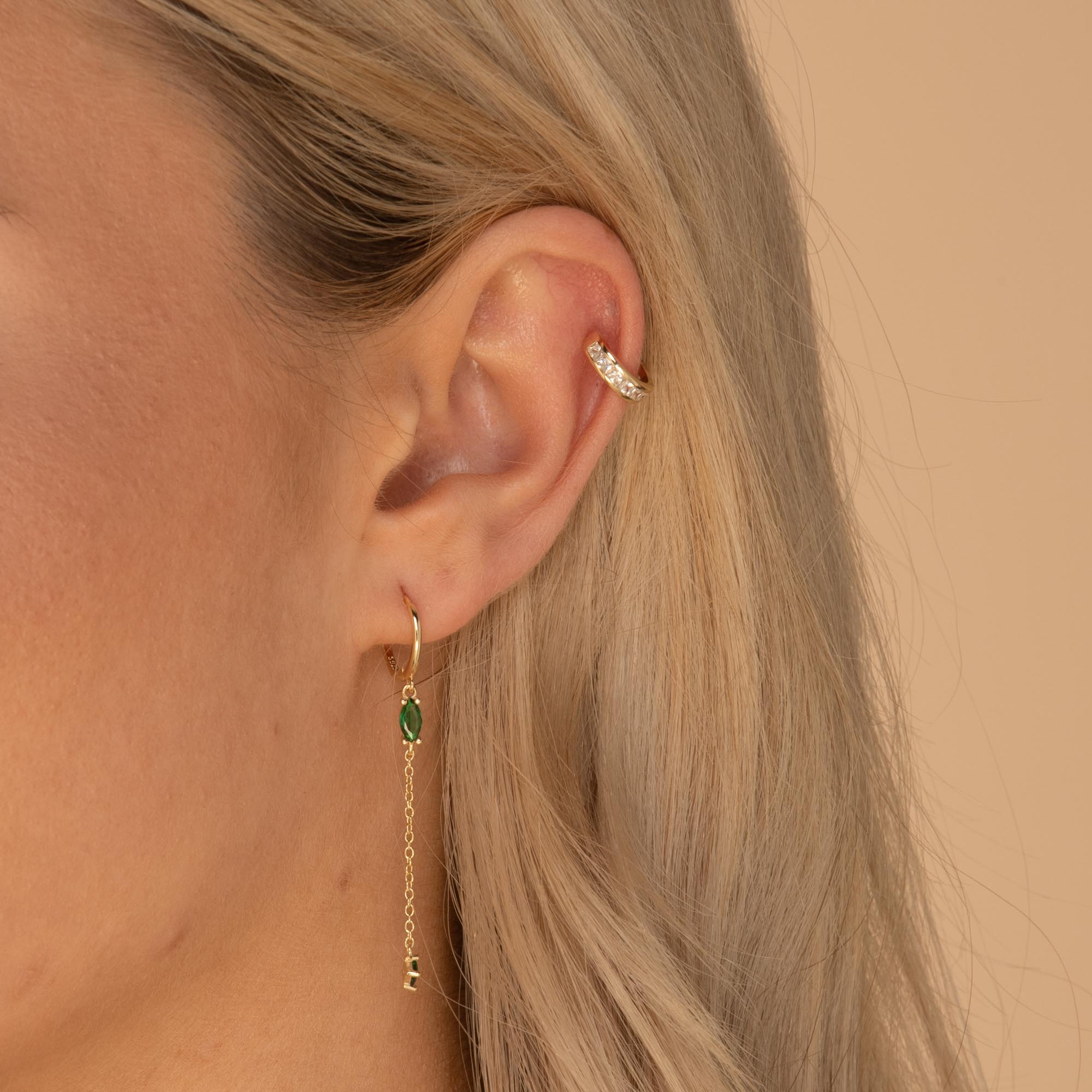 Emerald Marquise Sapphire Drop Huggie Earrings