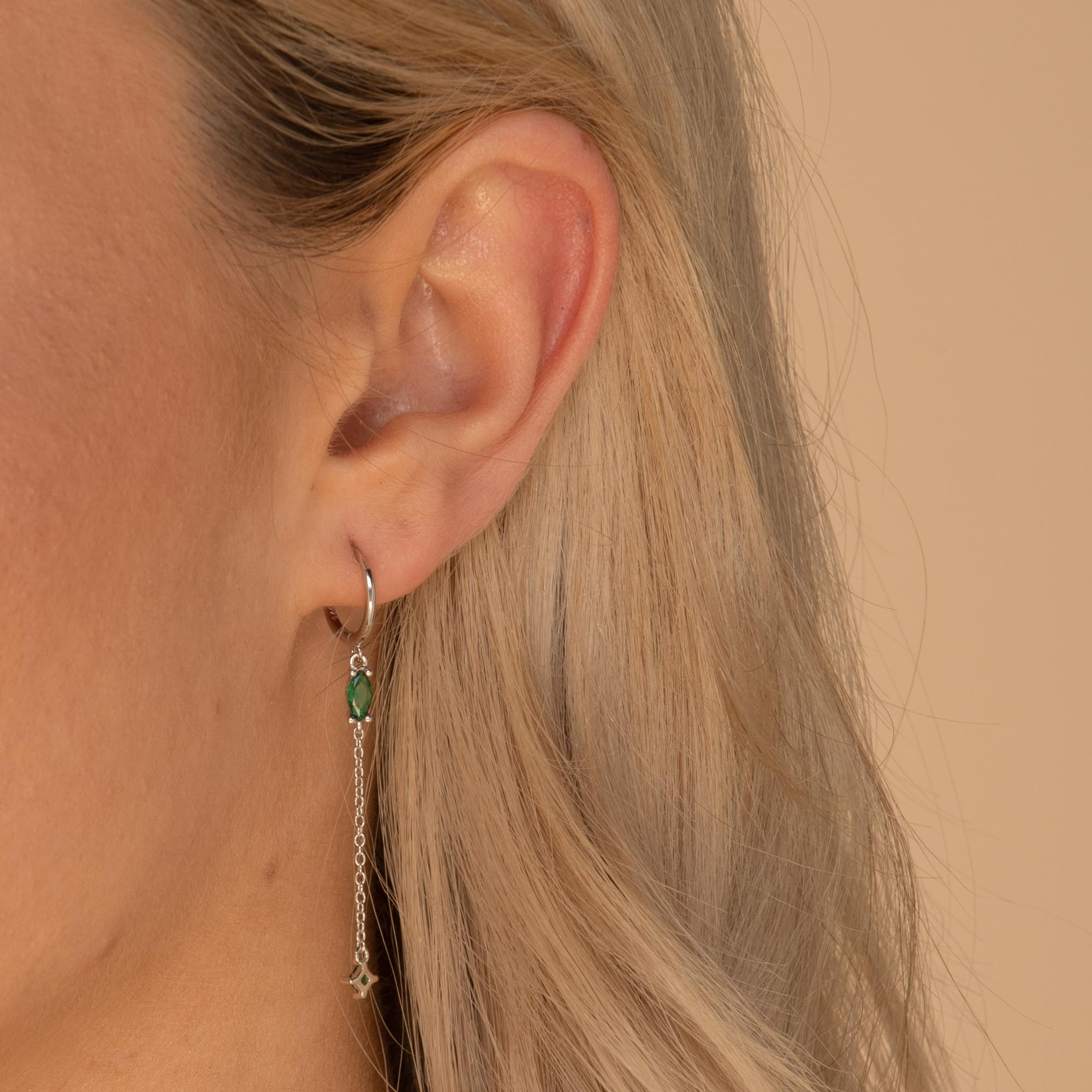 Emerald Marquise Sapphire Drop Huggie Earrings