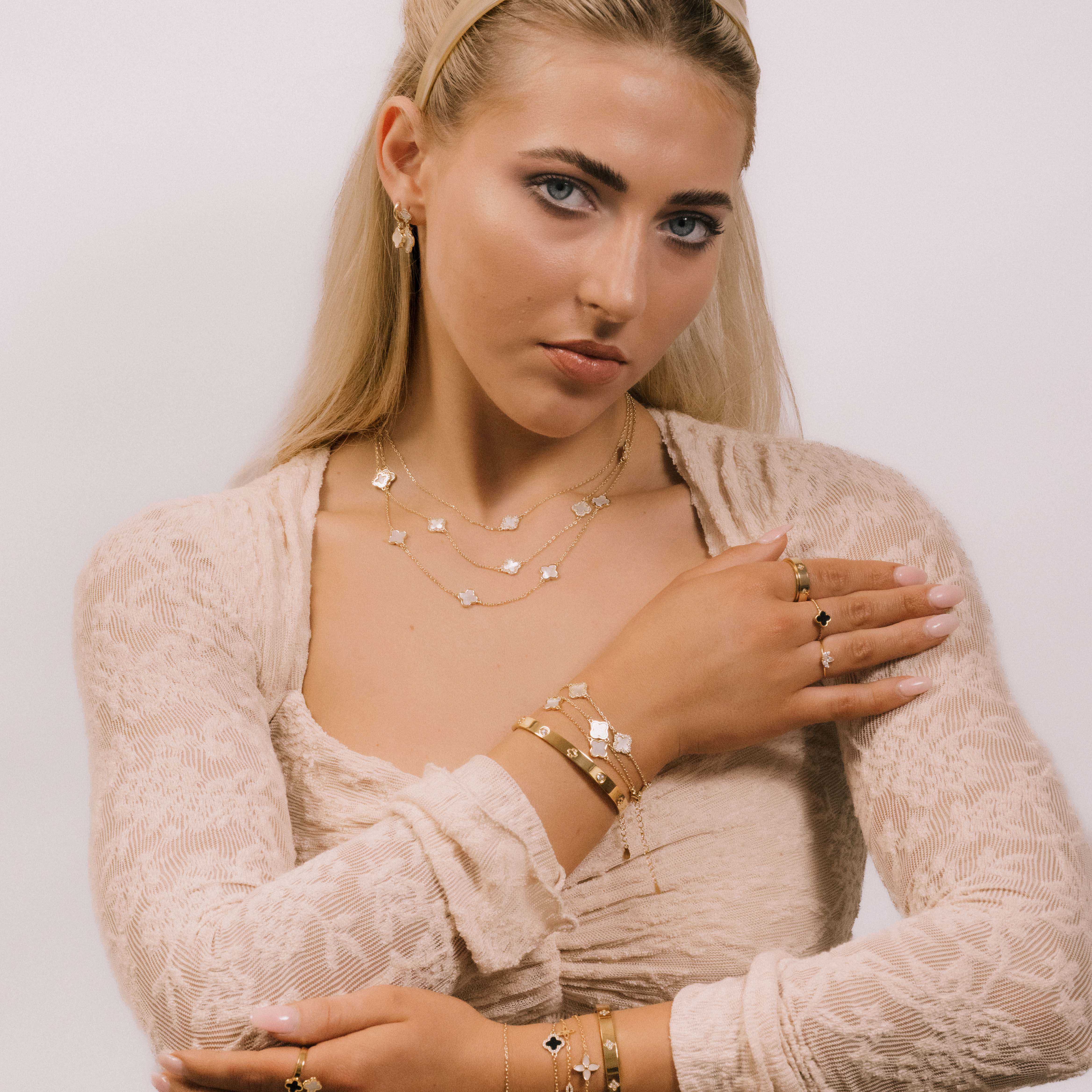 Clover Mother Of Pearl Huggie Earrings