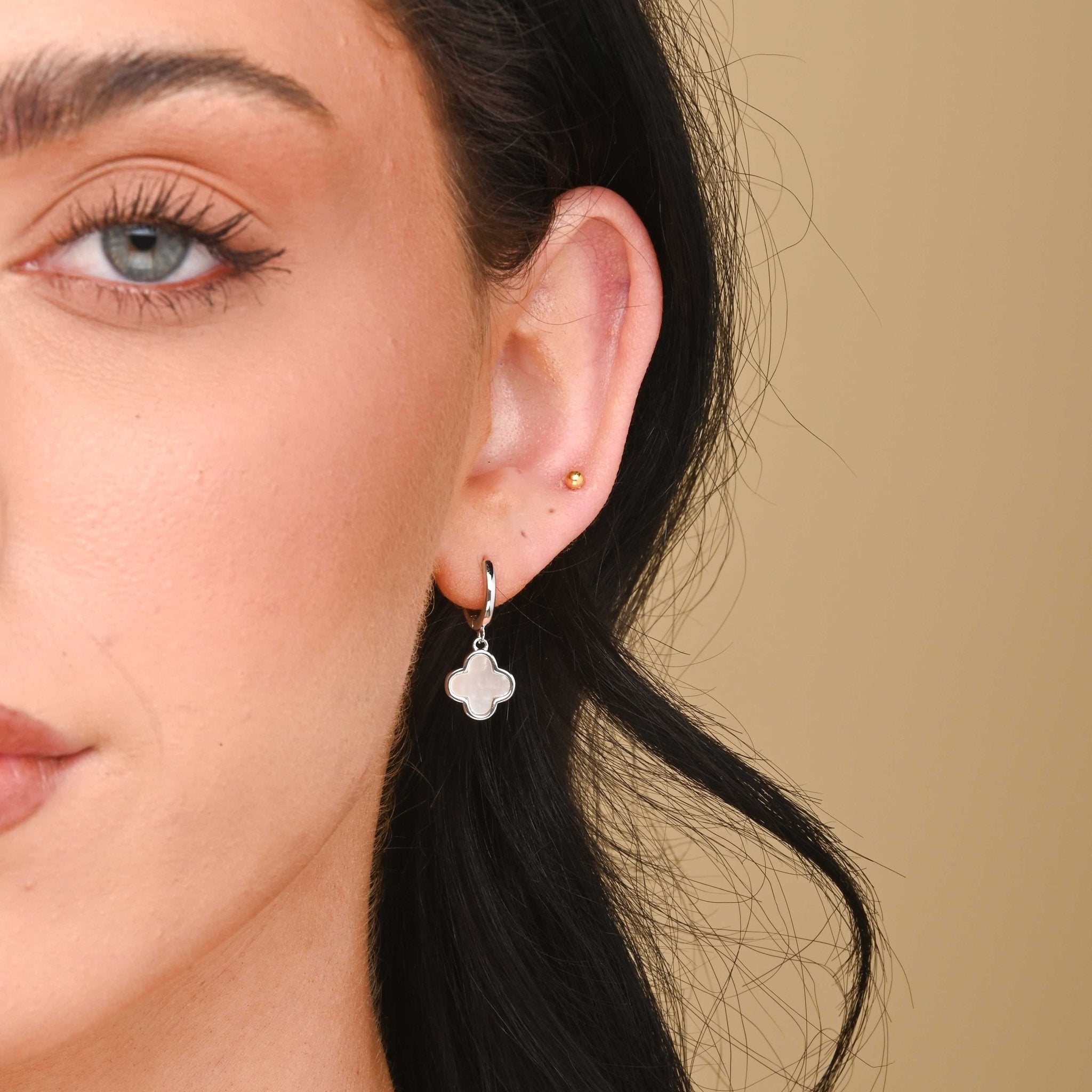 Clover Mother Of Pearl Huggie Earrings - Camile & Stone