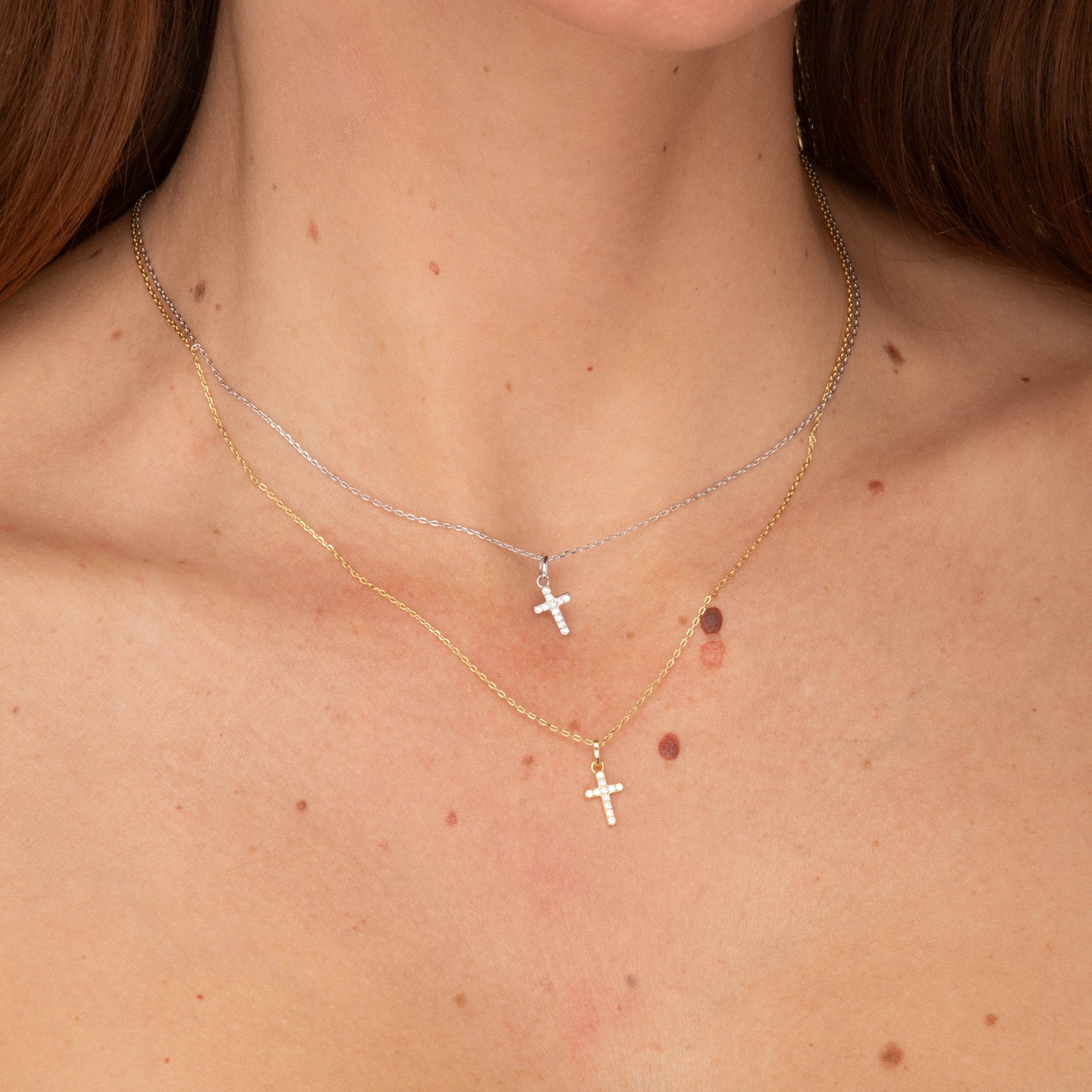 Cross Sapphire Pendant Chain Necklace - Camile & Stone