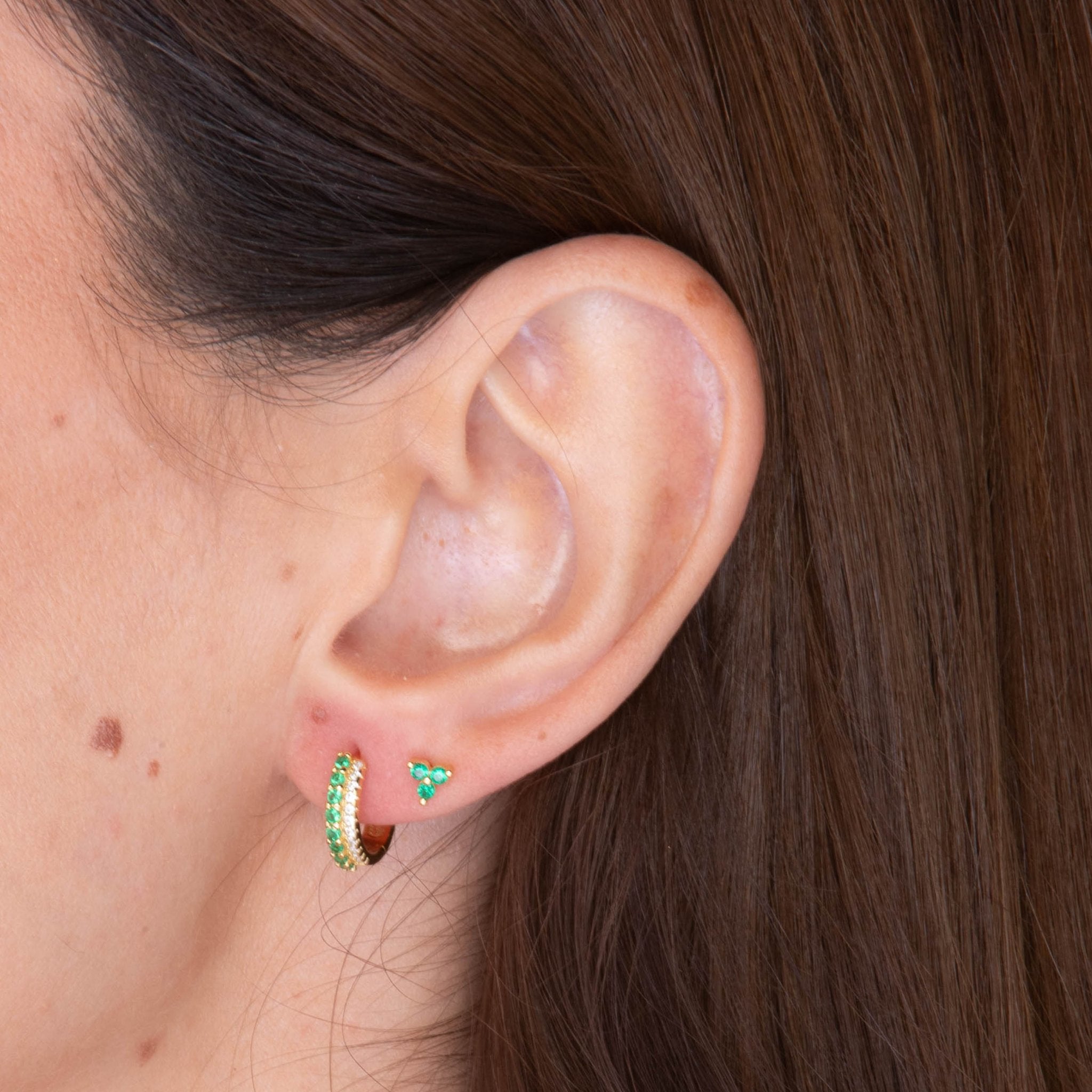 Double Emerald Pave Huggie Hoop Earrings - Camile & Stone